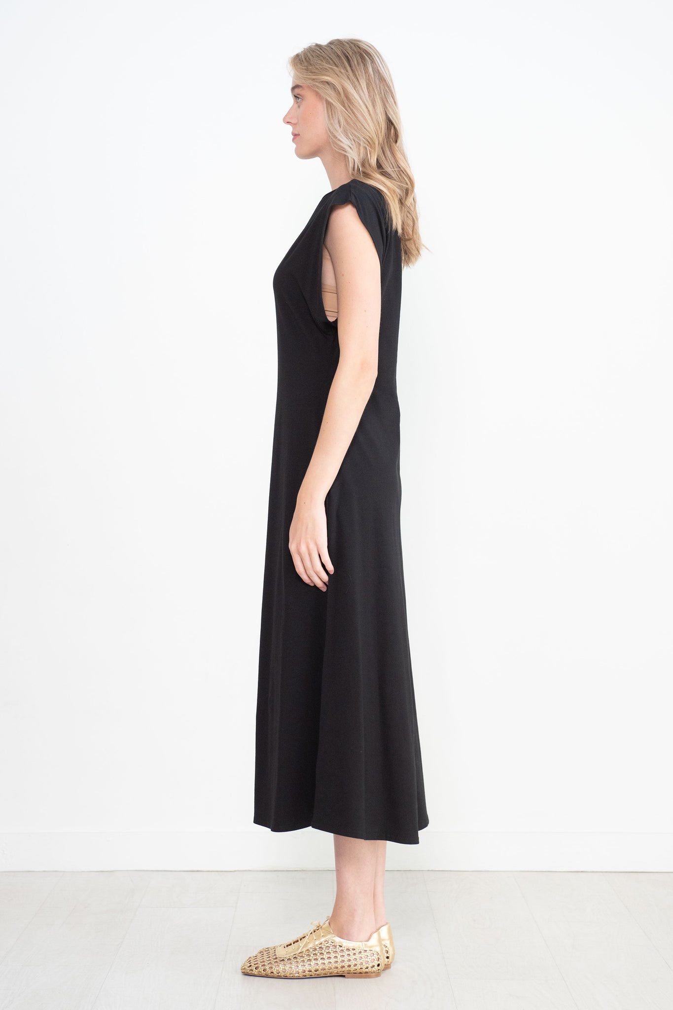 Apiece Apart Adi Midi Dress, Black Kick Pleat