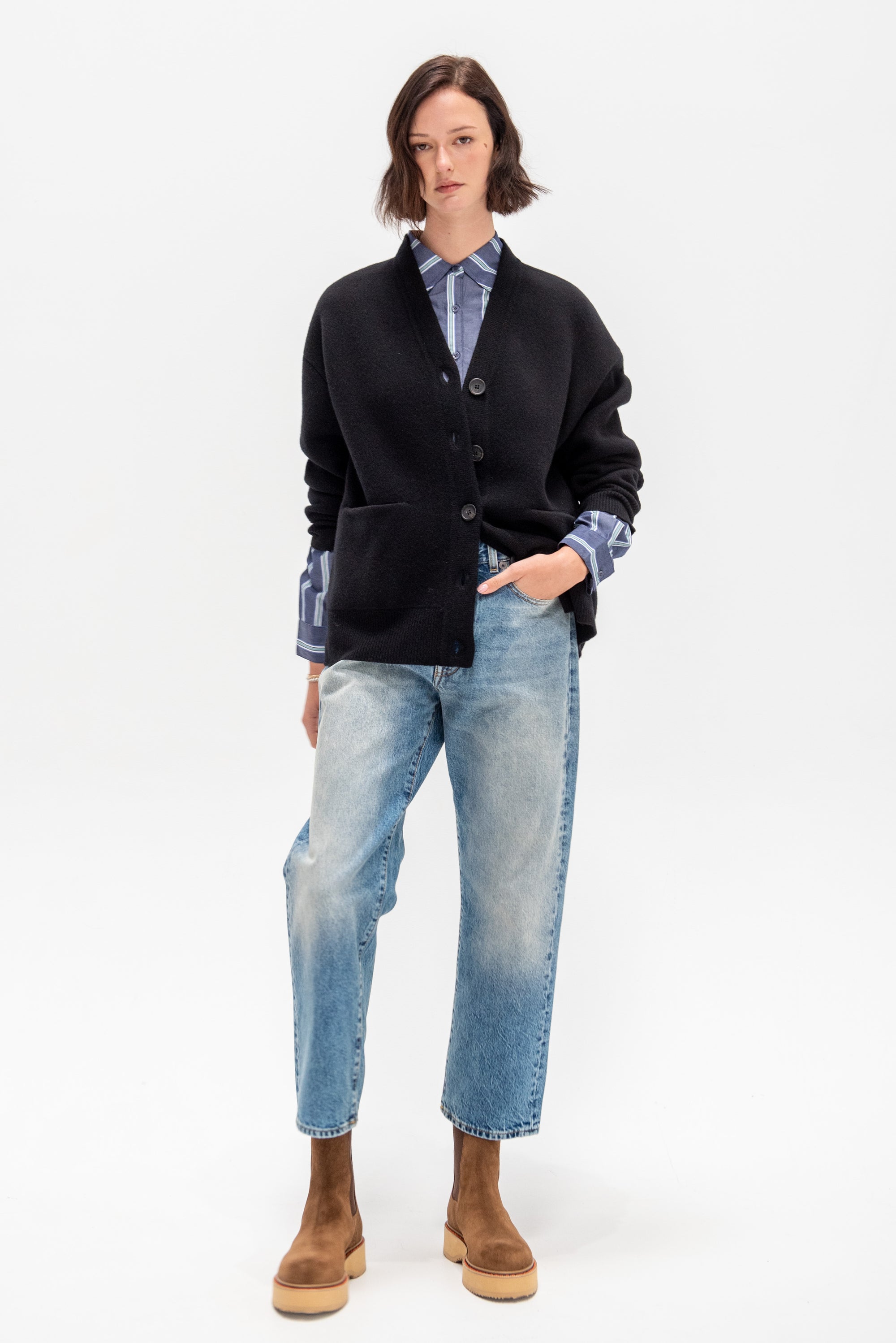 Sodi Wrap Button Top, Indigo Stripe