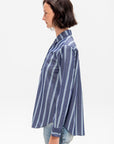 Sodi Wrap Button Top, Indigo Stripe