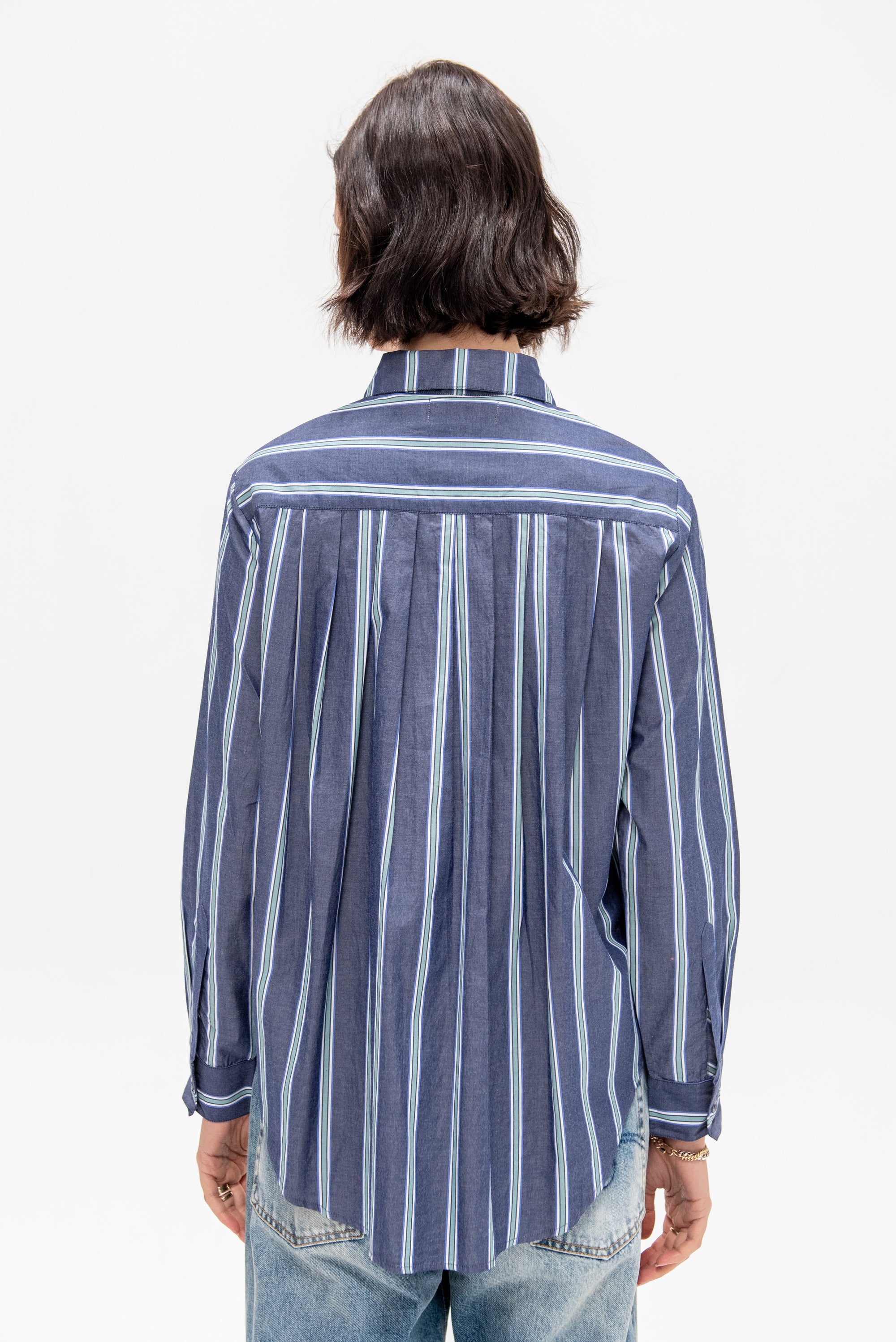 Sodi Wrap Button Top, Indigo Stripe