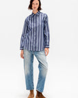 Sodi Wrap Button Top, Indigo Stripe
