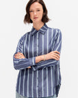 Sodi Wrap Button Top, Indigo Stripe