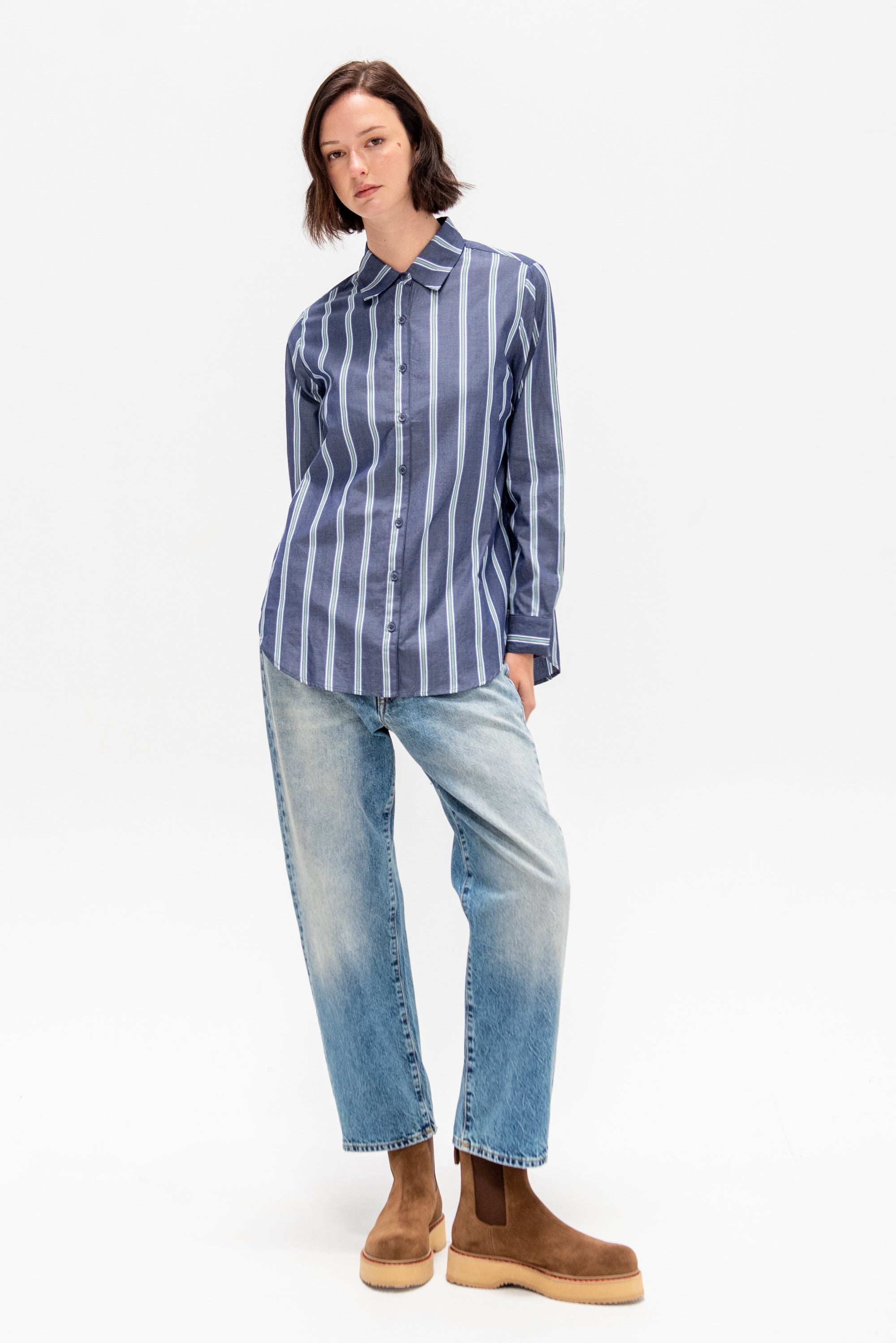 Sodi Wrap Button Top, Indigo Stripe
