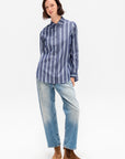 Sodi Wrap Button Top, Indigo Stripe