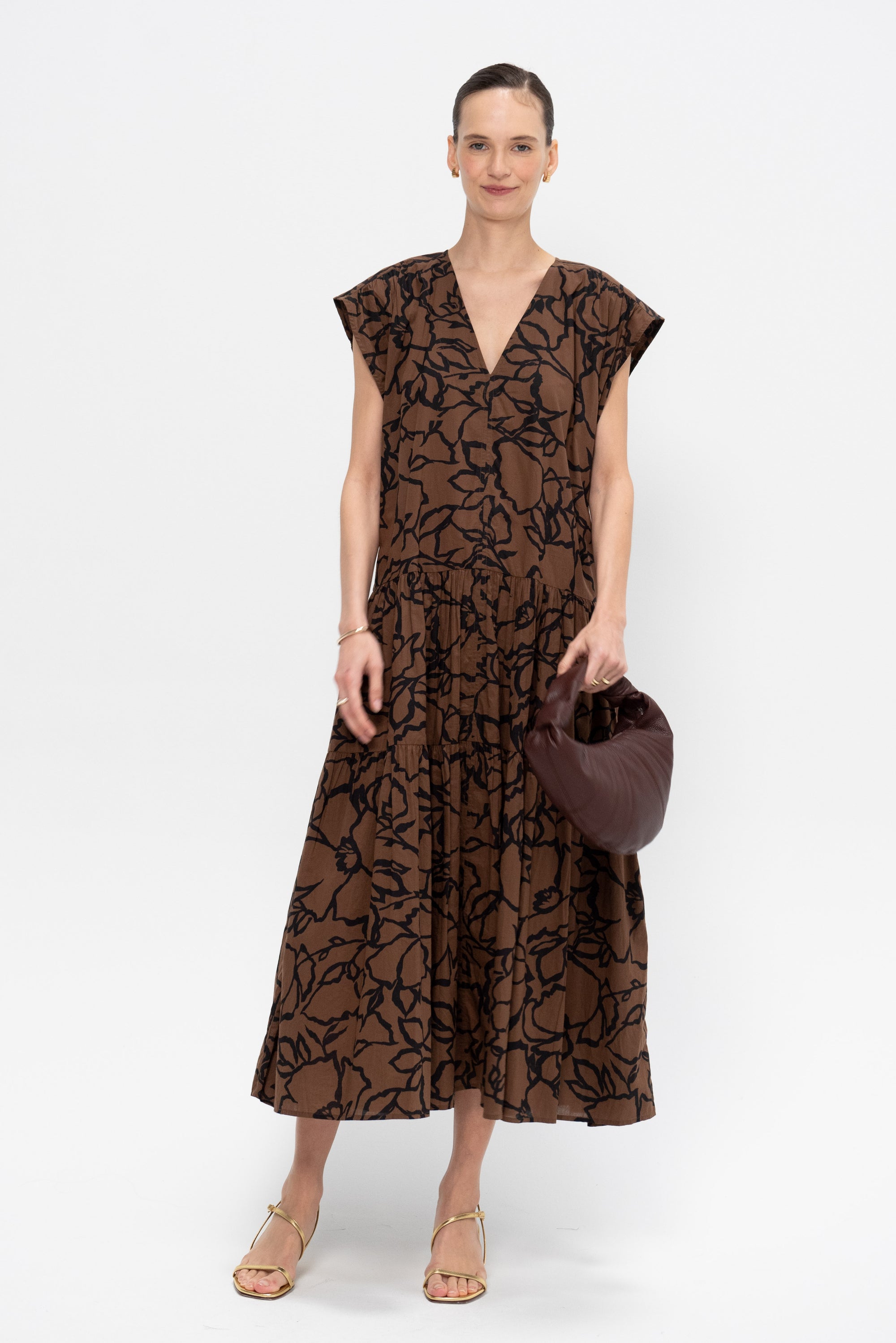 Agathe Tier Maxi, Large Lace Floral Chocolate