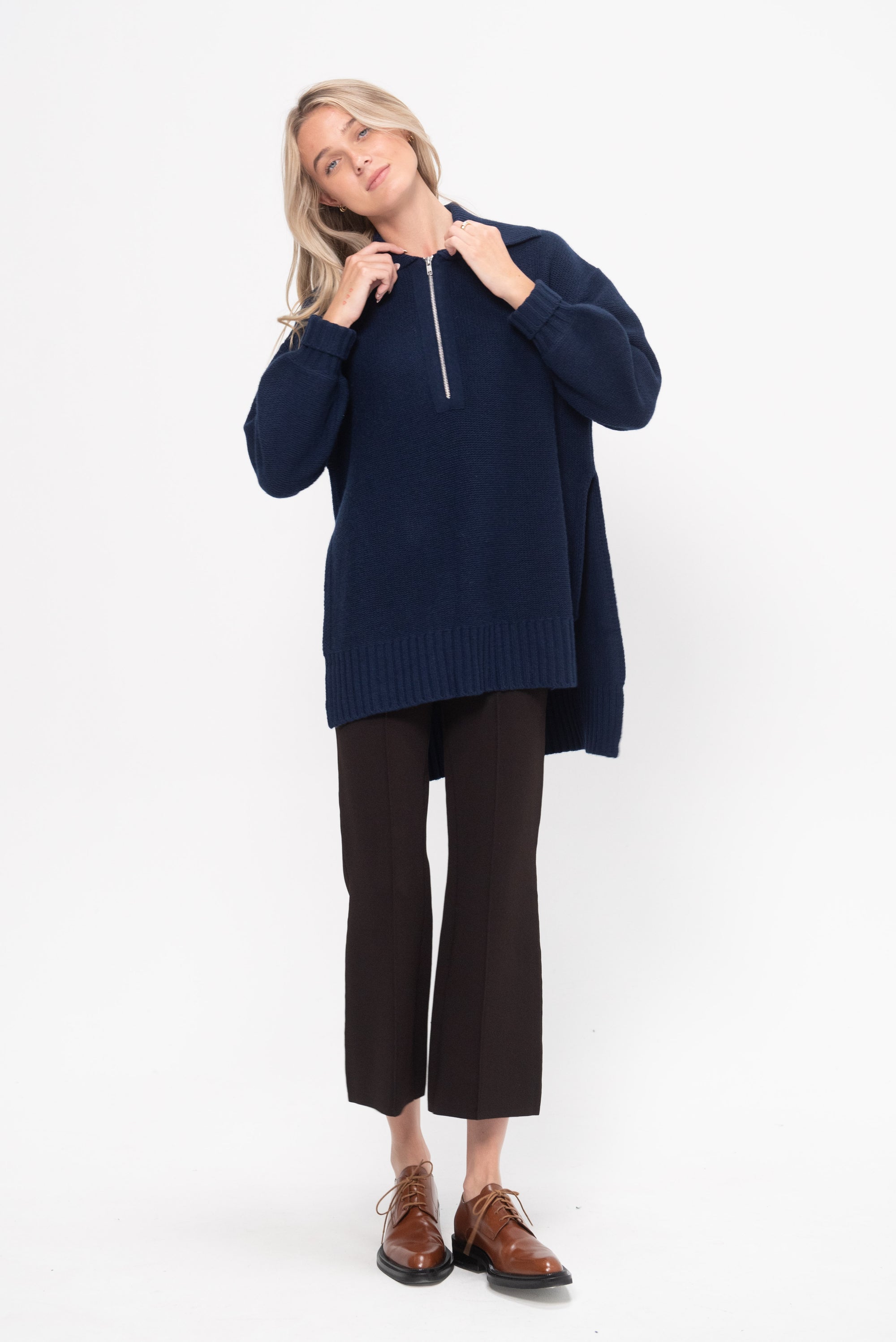 Drippy Zip Neck Pullover, Navy