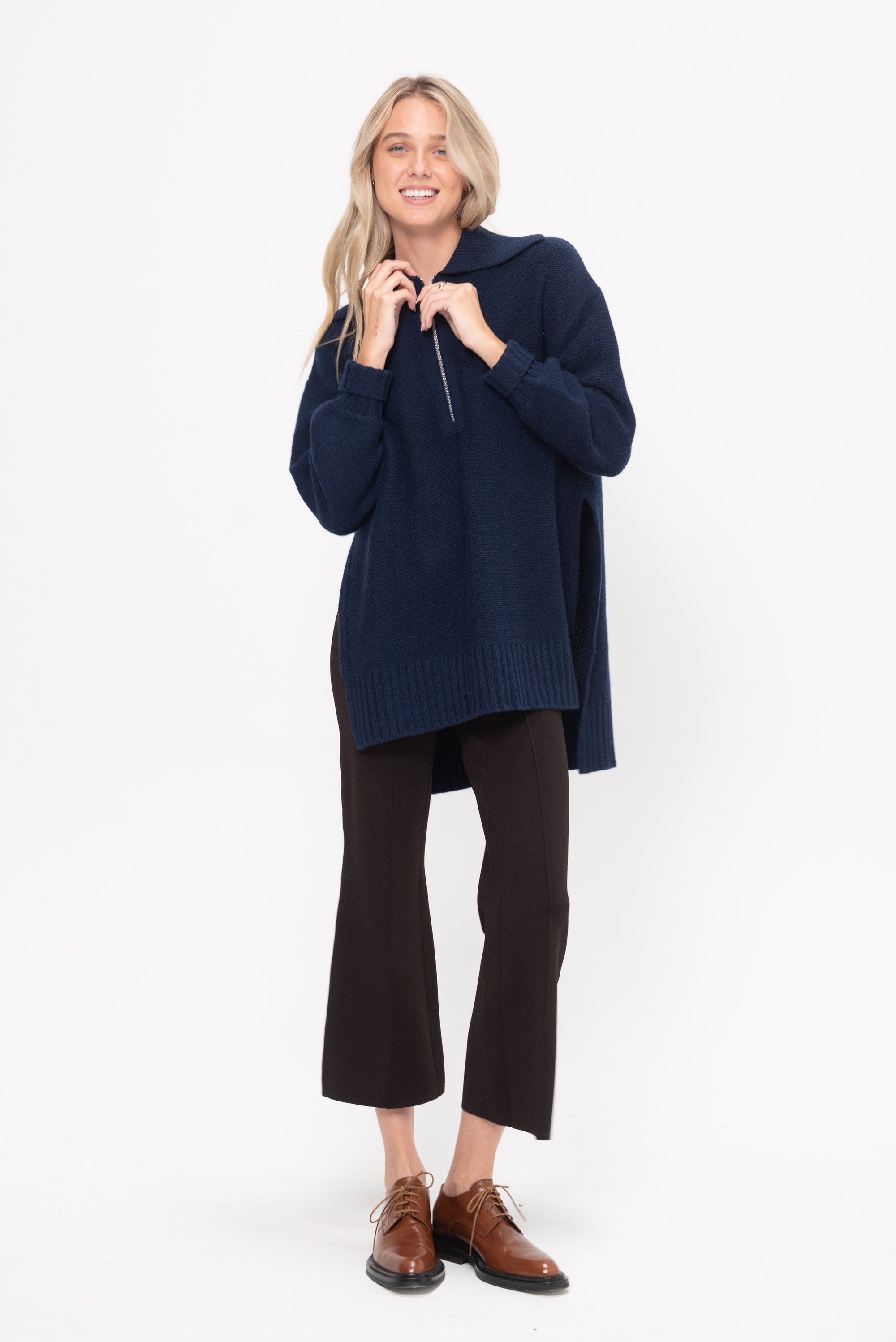 Drippy Zip Neck Pullover, Navy