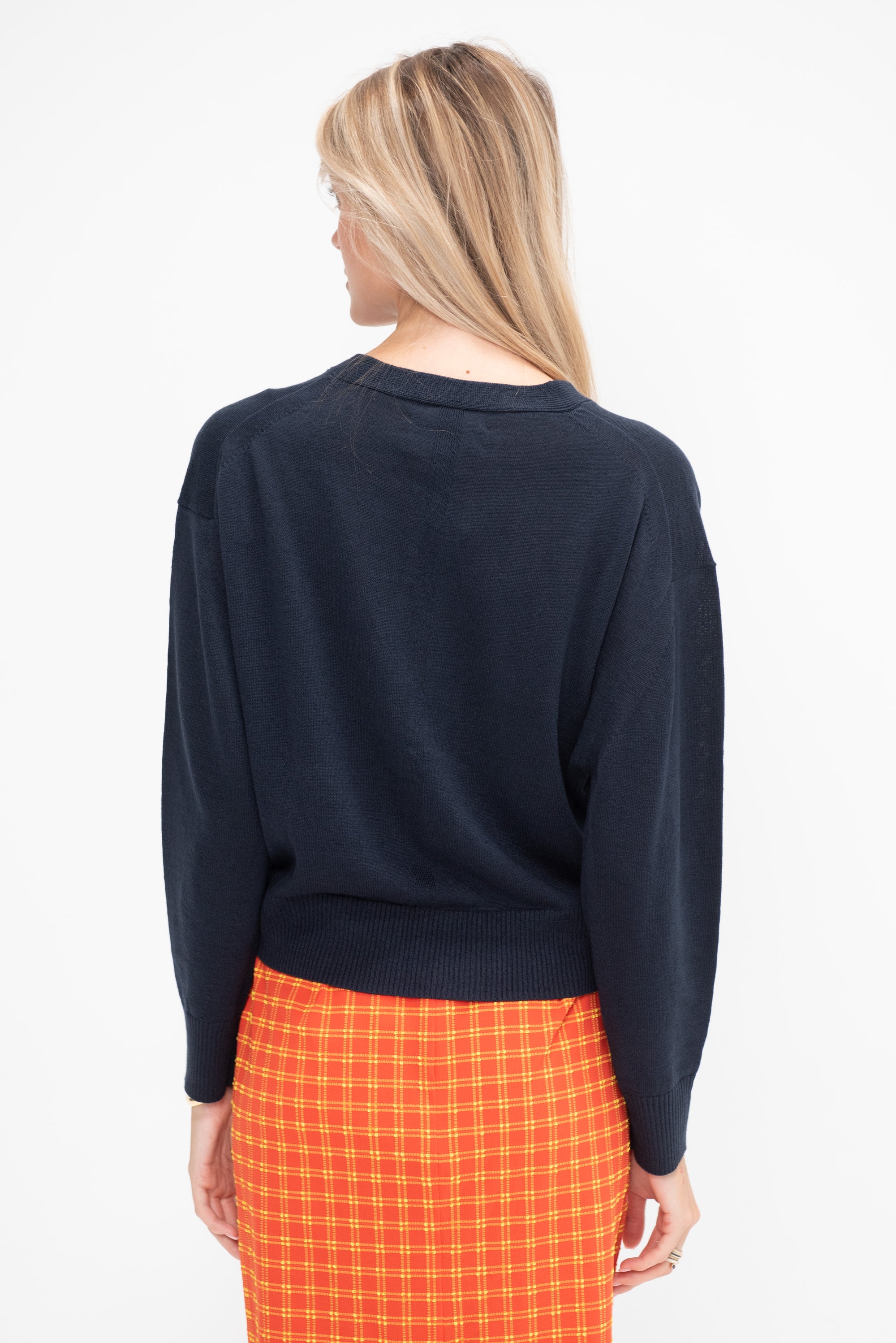 Fine Weight Cardigan, Navy