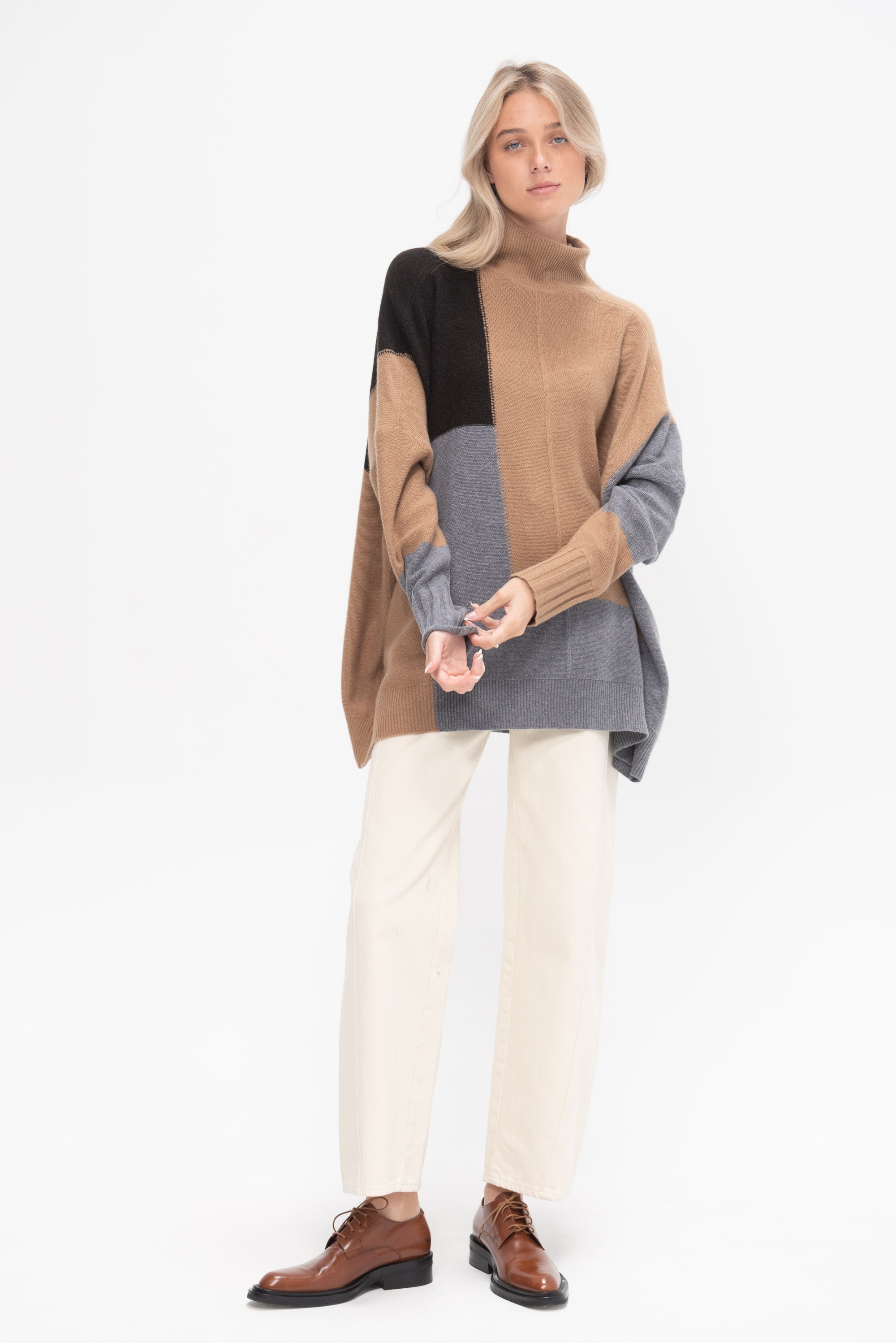 Oversized Turtleneck, Grey Combo