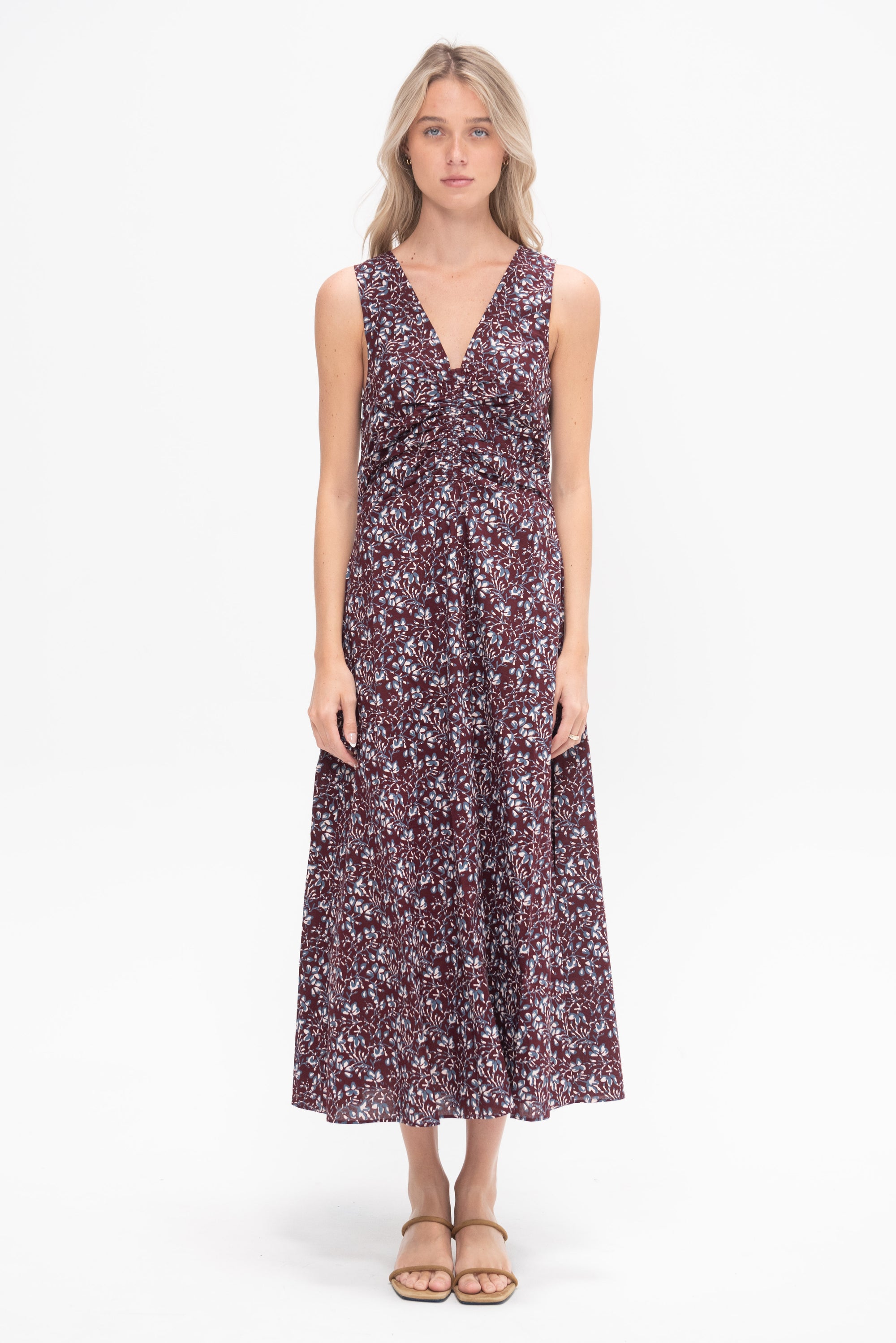 APIECE APART - Fatima Ruched Tank Dress, Mira Floral Wine Tasting