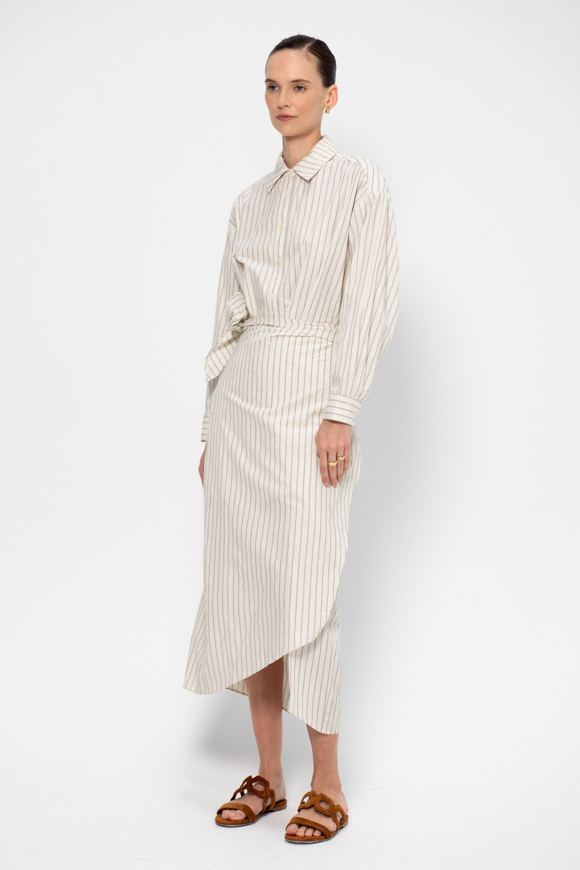 Alessandra Sarong Shirt Dress,  Pina Stripes Cream &amp; Navy