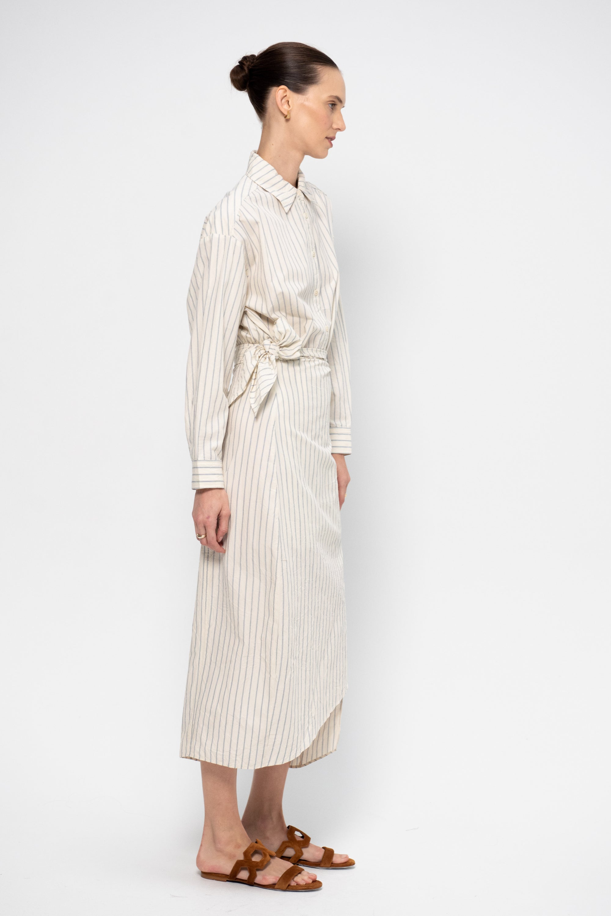 Alessandra Sarong Shirt Dress,  Pina Stripes Cream &amp; Navy