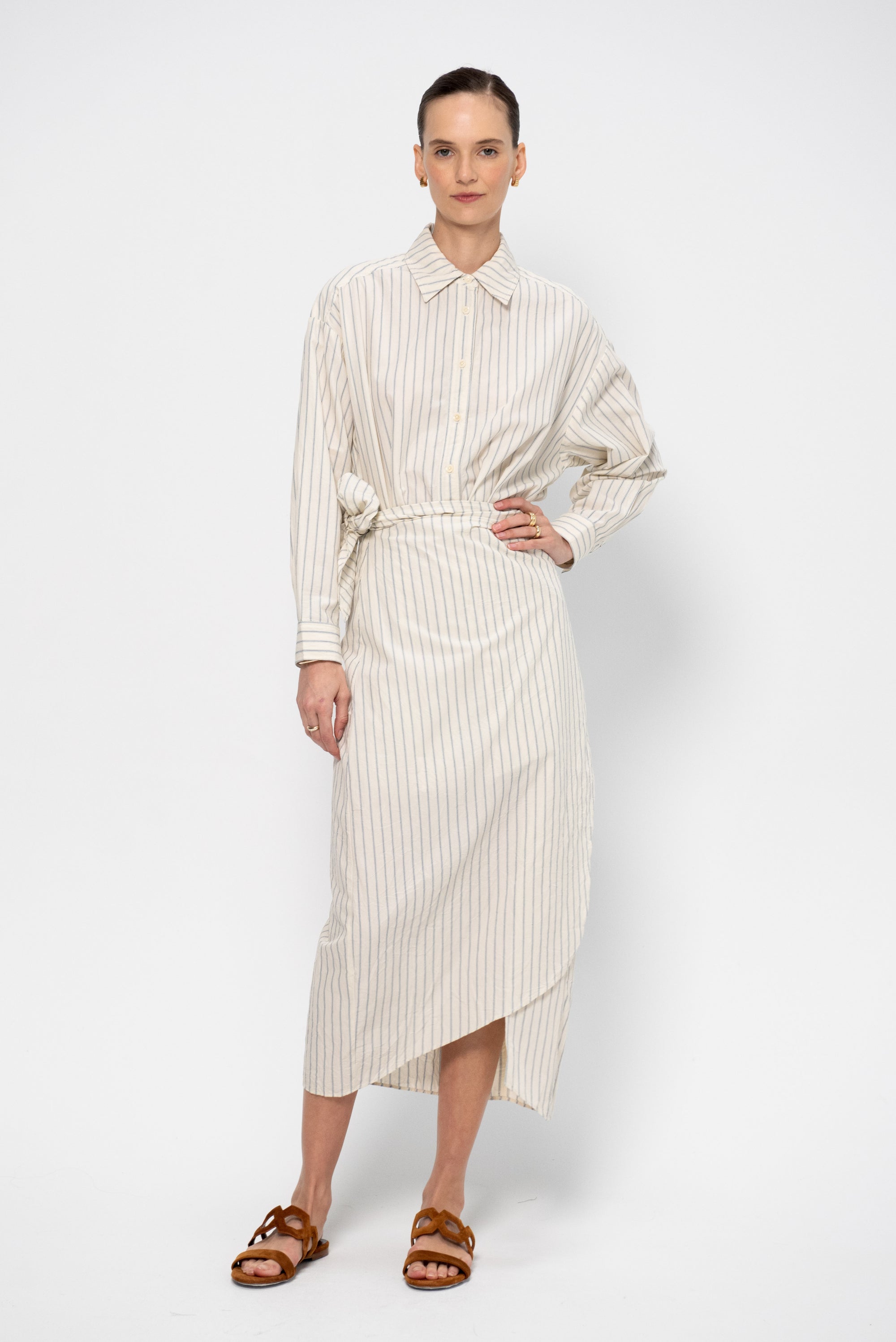 Alessandra Sarong Shirt Dress,  Pina Stripes Cream &amp; Navy