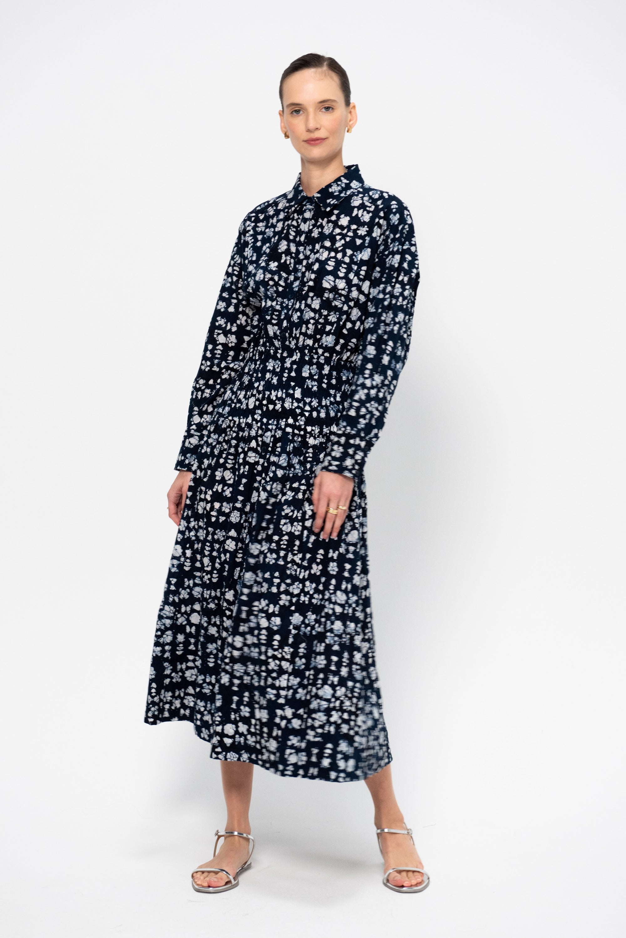 Sophia Smocked Shirt Dress, Batik Geo Indigo