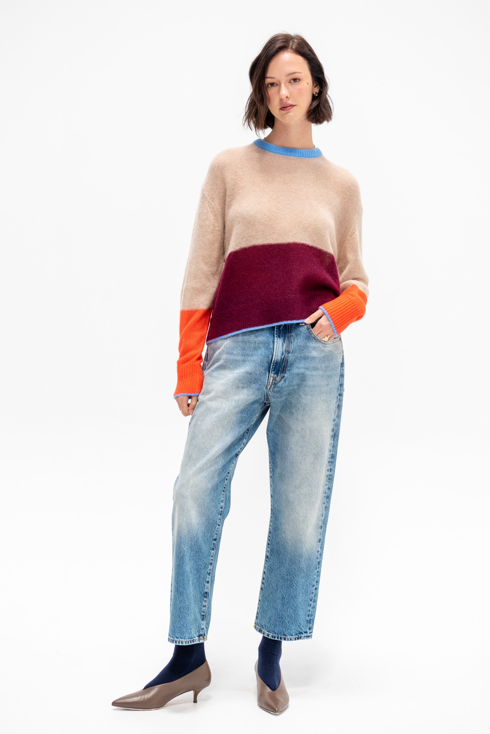 Softest Tissue Weight Sweater, Jute &amp; Black Cherry