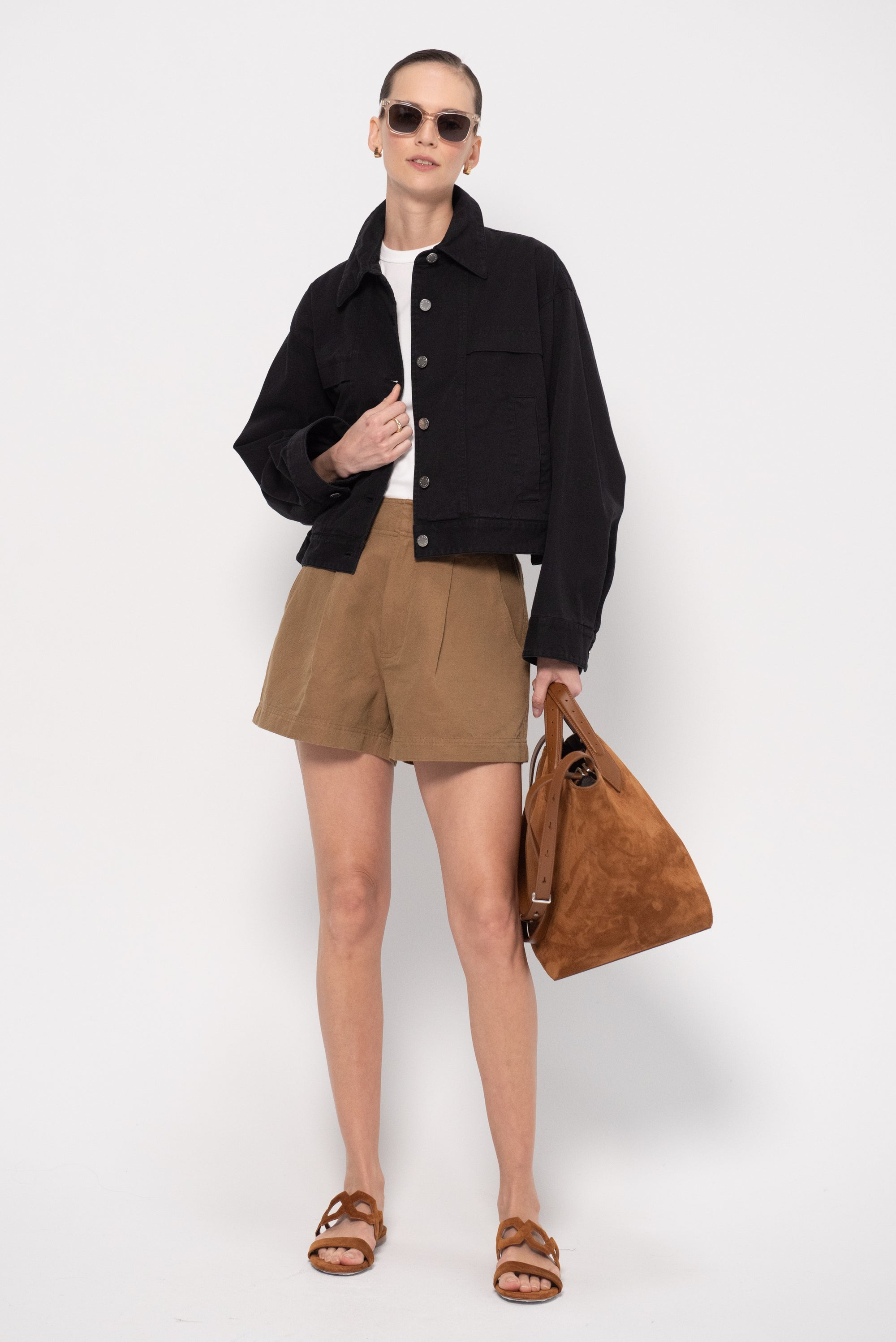 Cropped Trapeze Jacket, Black