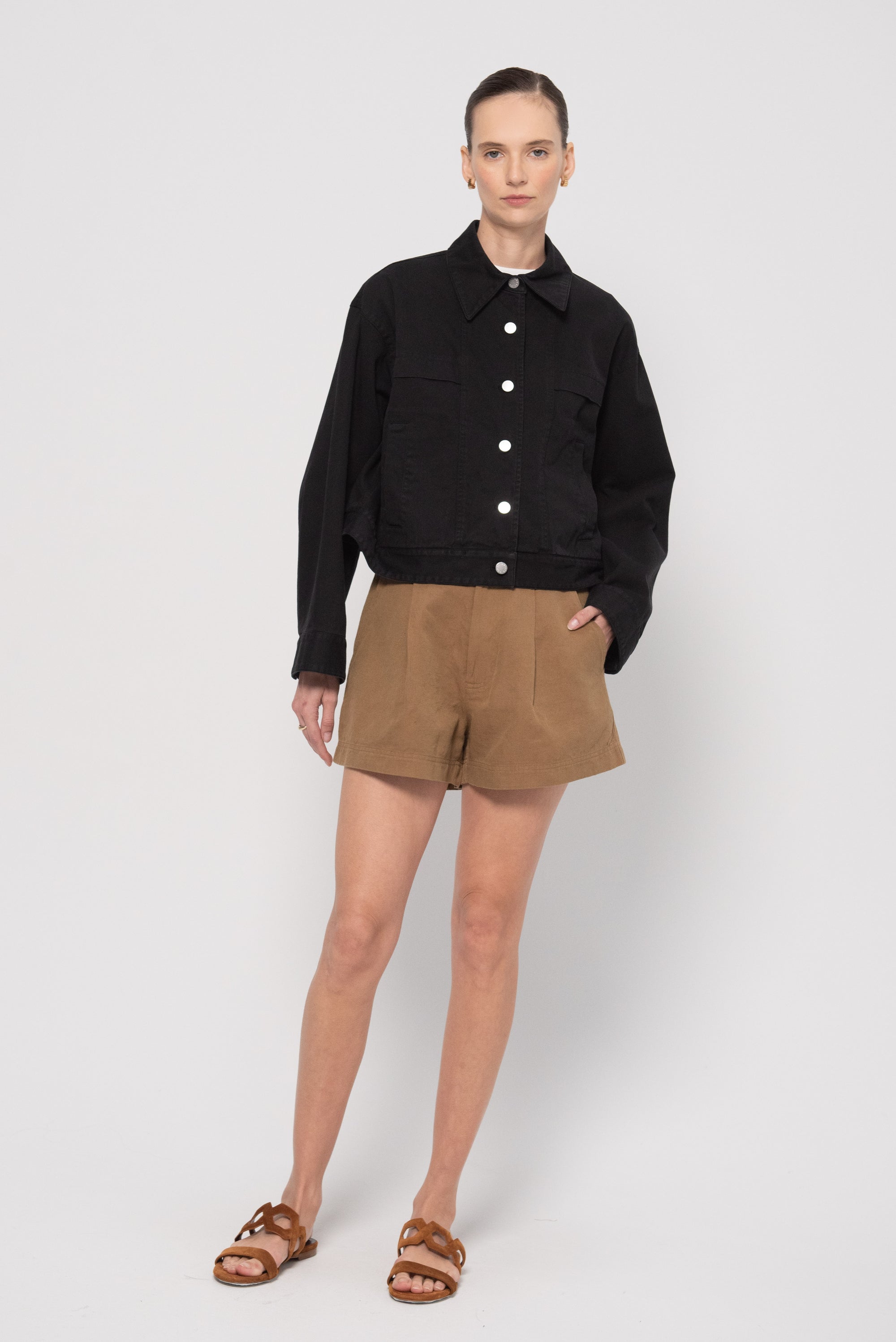 Cropped Trapeze Jacket, Black