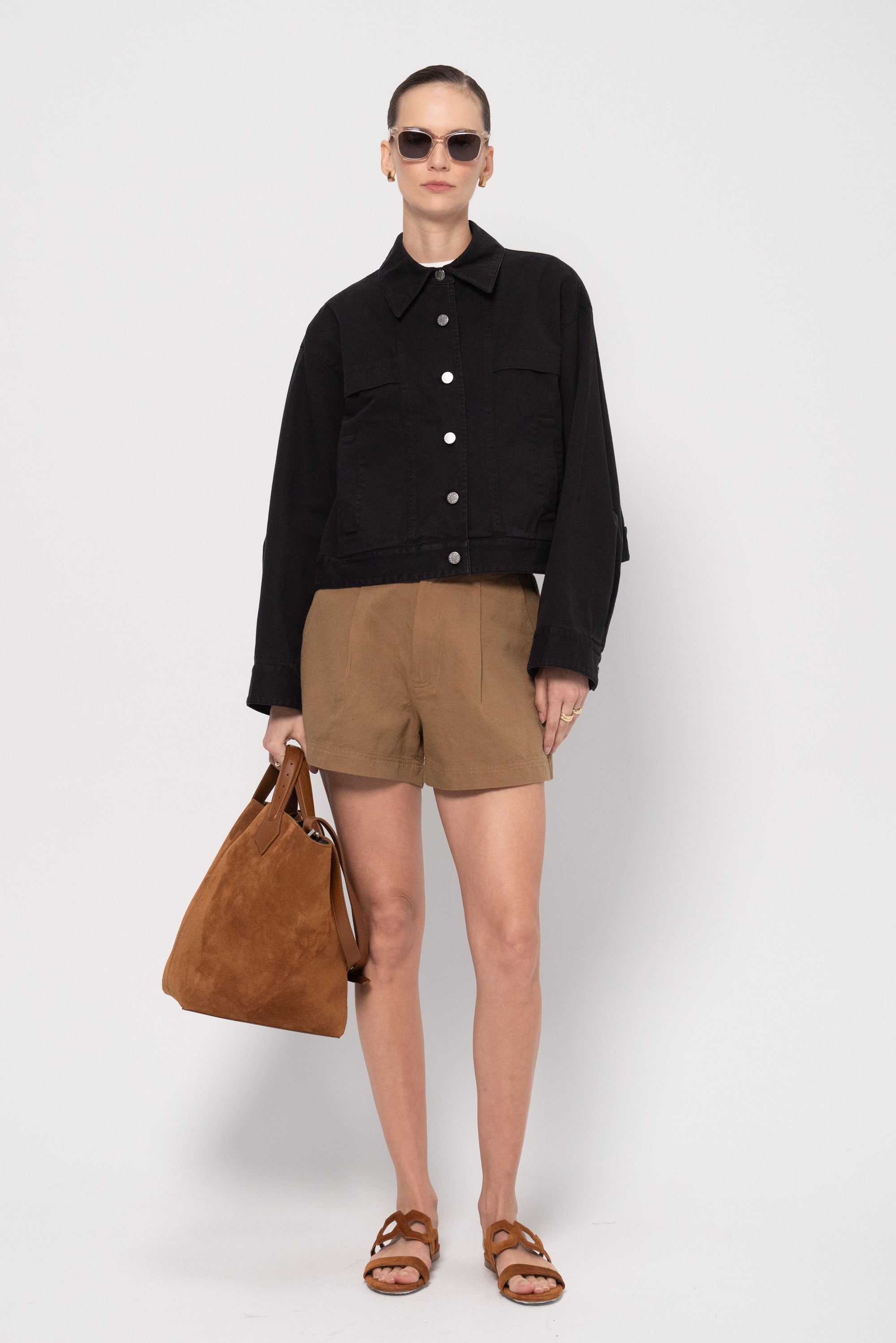 Cropped Trapeze Jacket, Black
