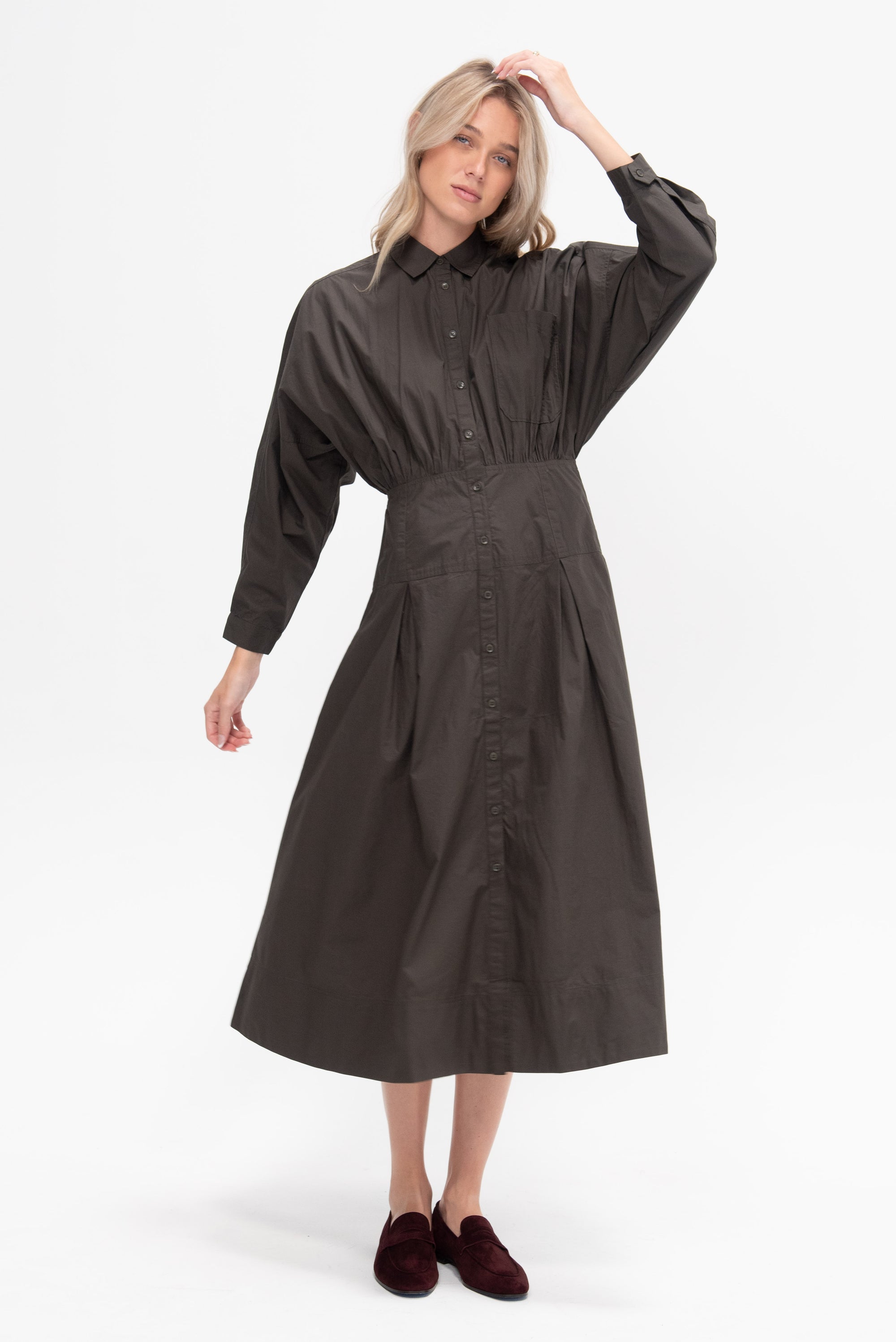 Pietra Maxi Shirt Dress, Deep Olive
