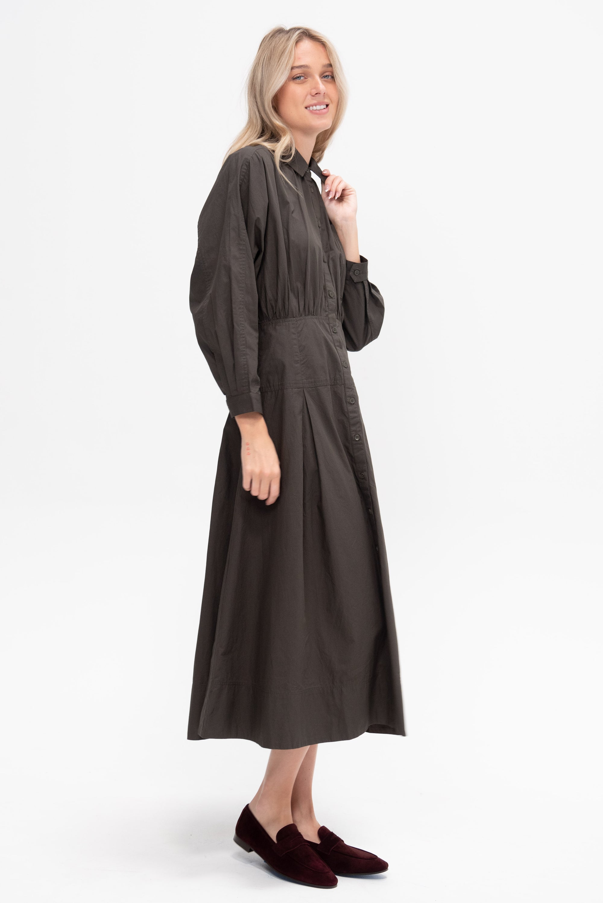 Pietra Maxi Shirt Dress, Deep Olive