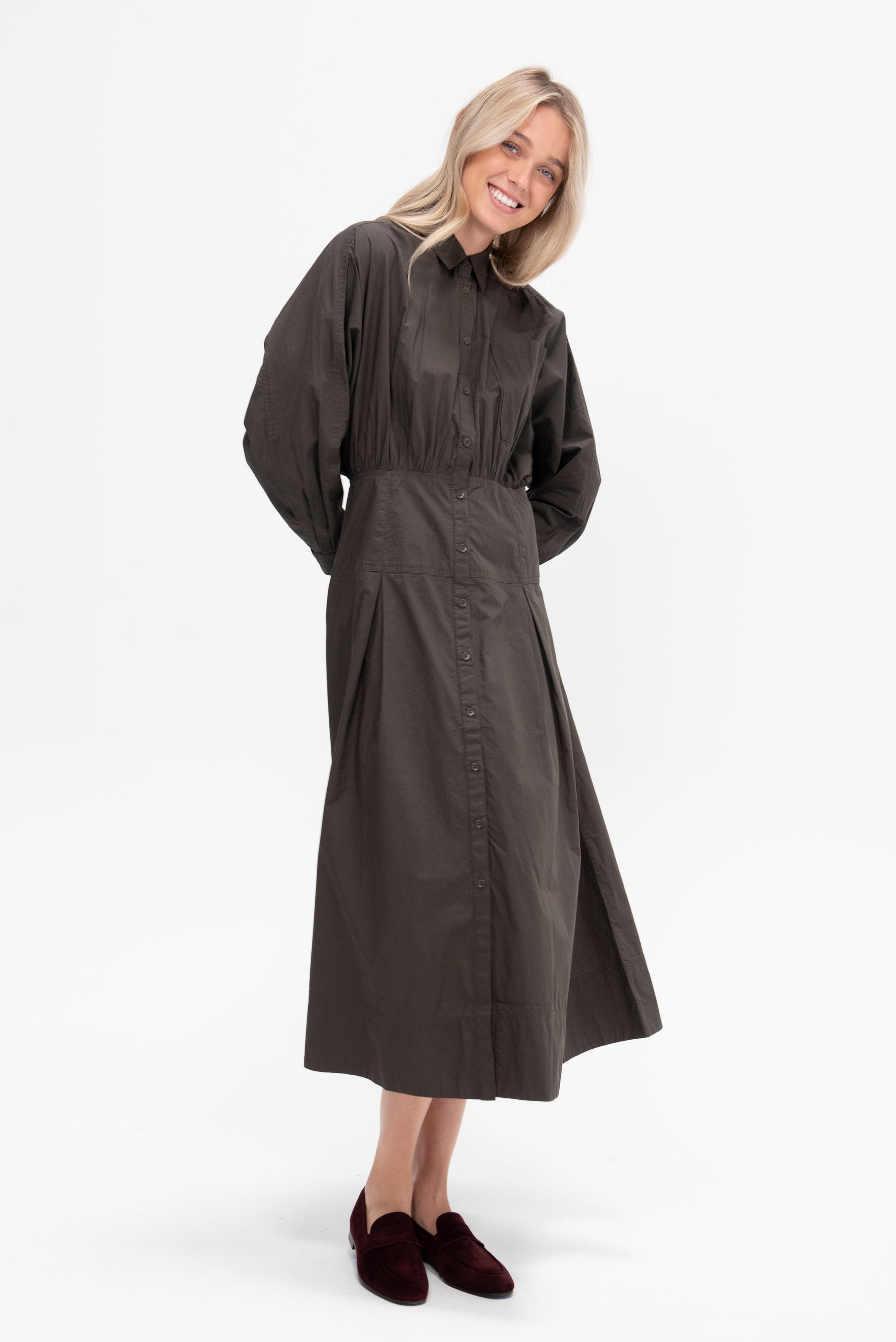 Pietra Maxi Shirt Dress, Deep Olive