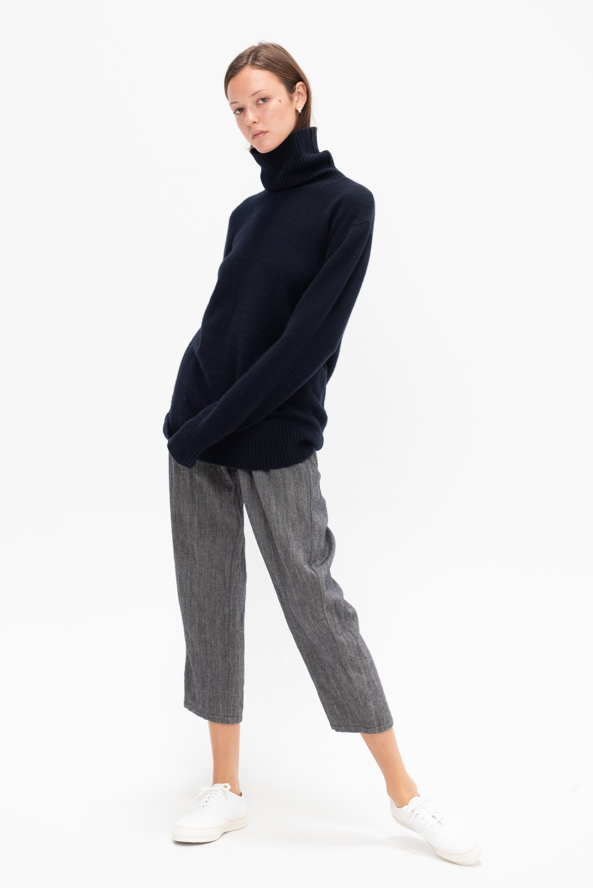 Herringbone Trousers, Ecru &amp; Blue