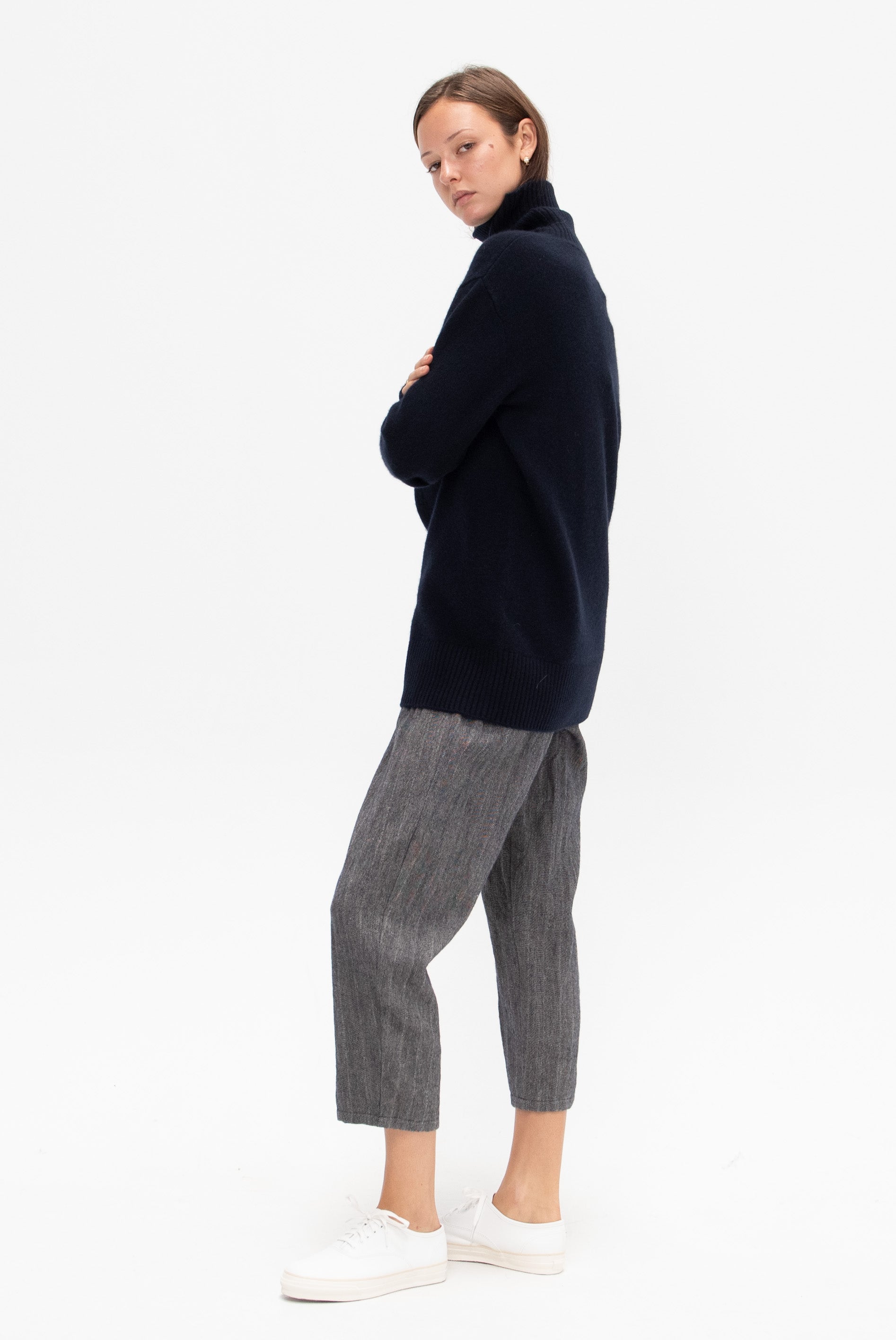 Herringbone Trousers, Ecru &amp; Blue