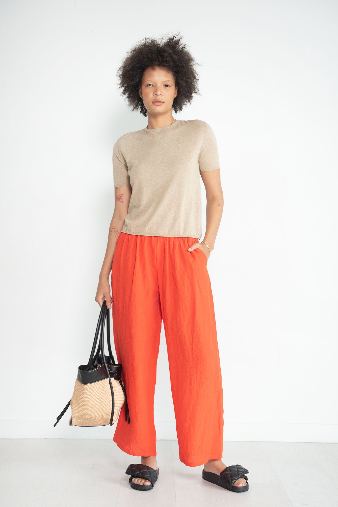 APUNTOB - Elastic Waist Straight Leg Pant, Orange