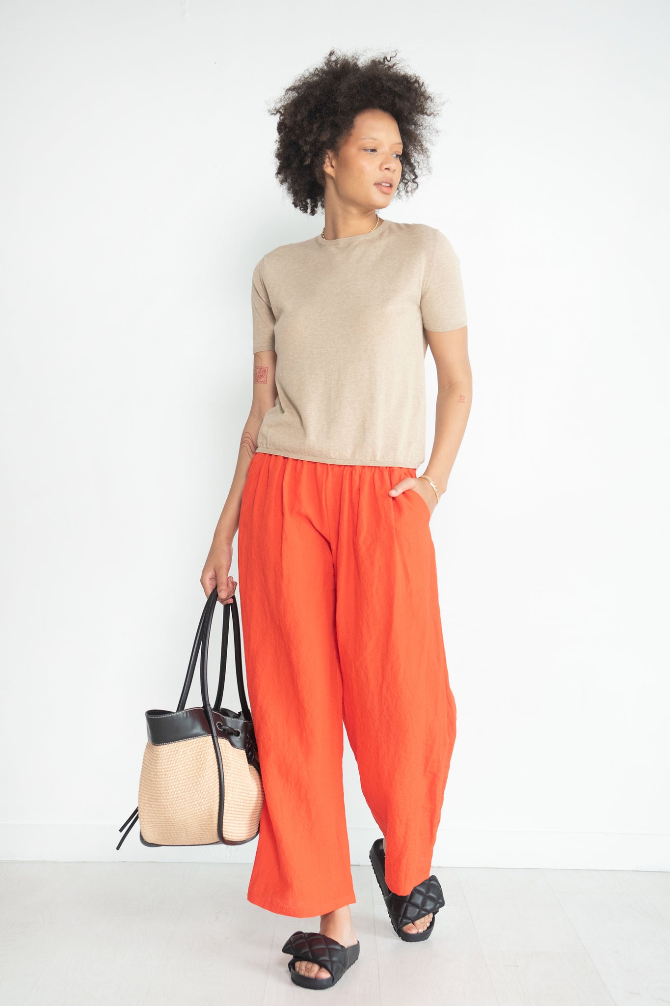 APUNTOB - Elastic Waist Straight Leg Pant, Orange