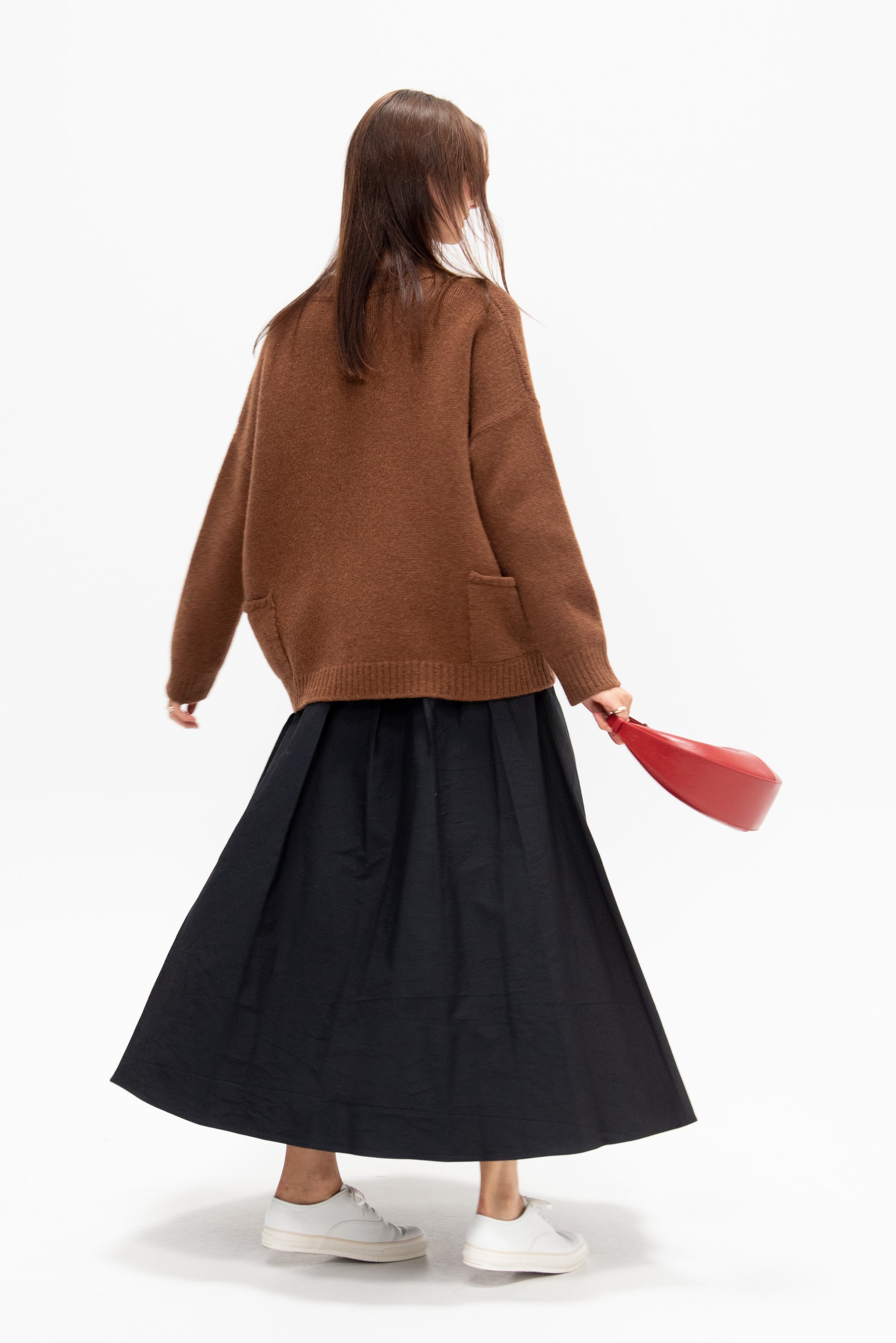 Long Pleated Skirt, Black