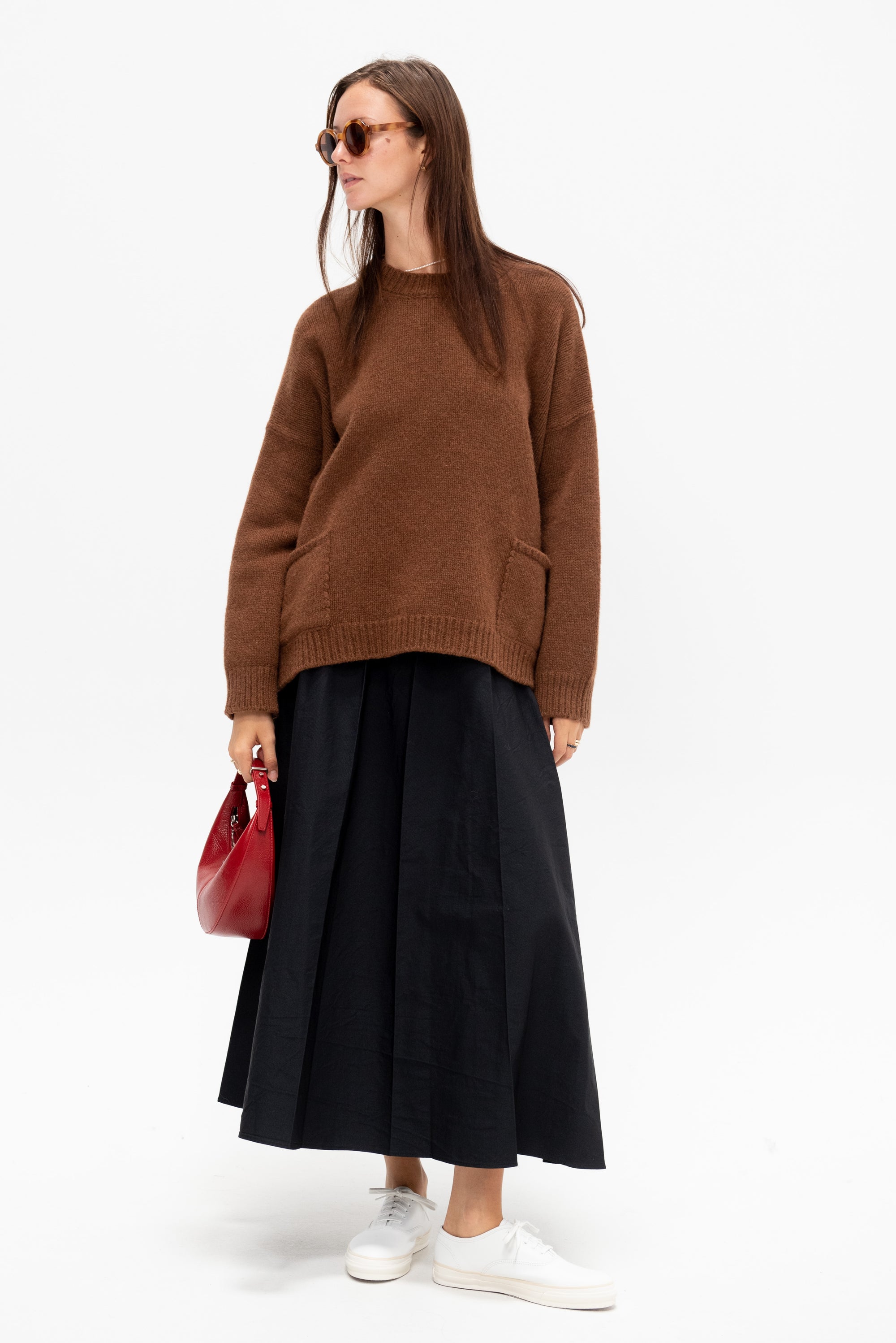 Long Pleated Skirt, Black