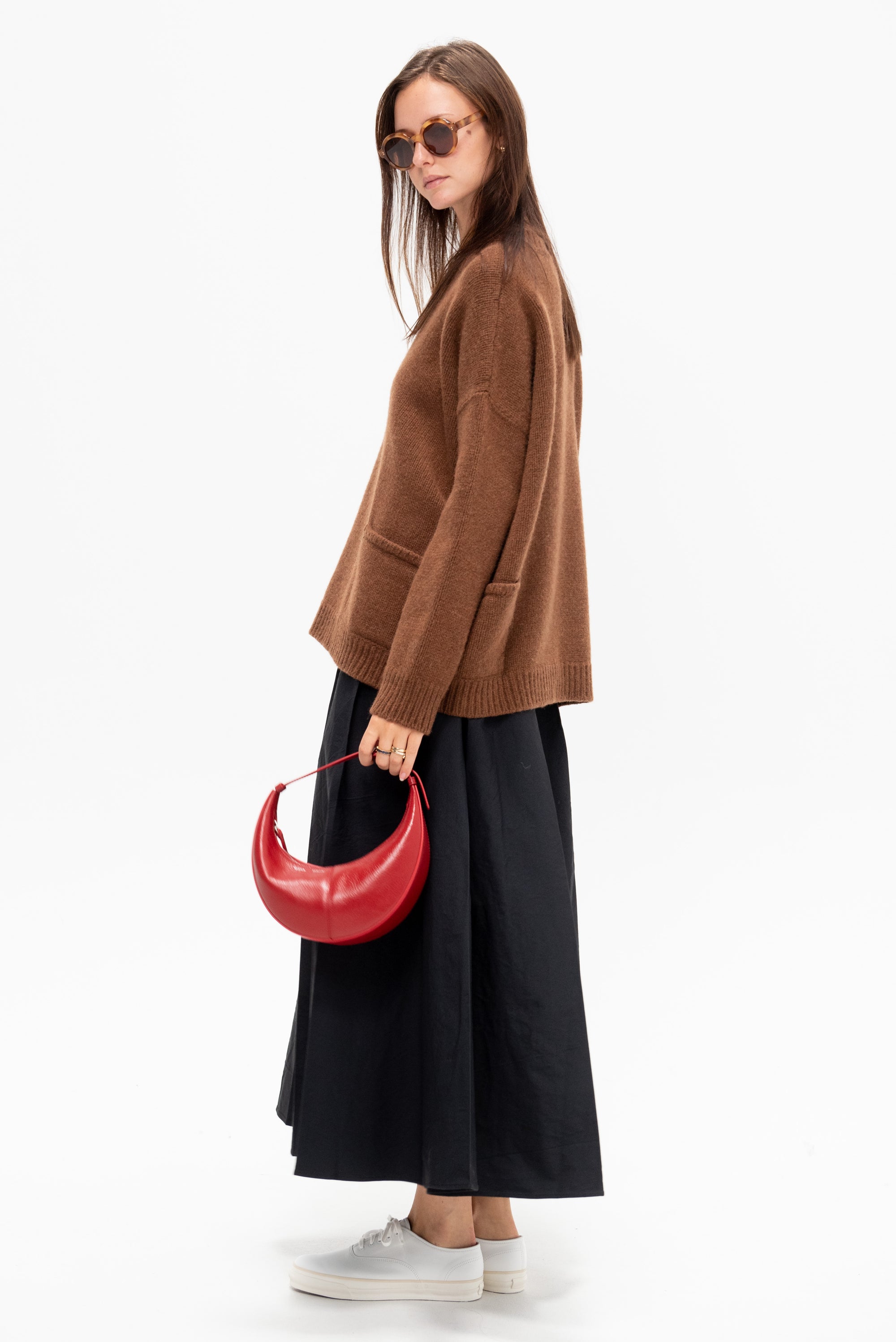 Long Pleated Skirt, Black