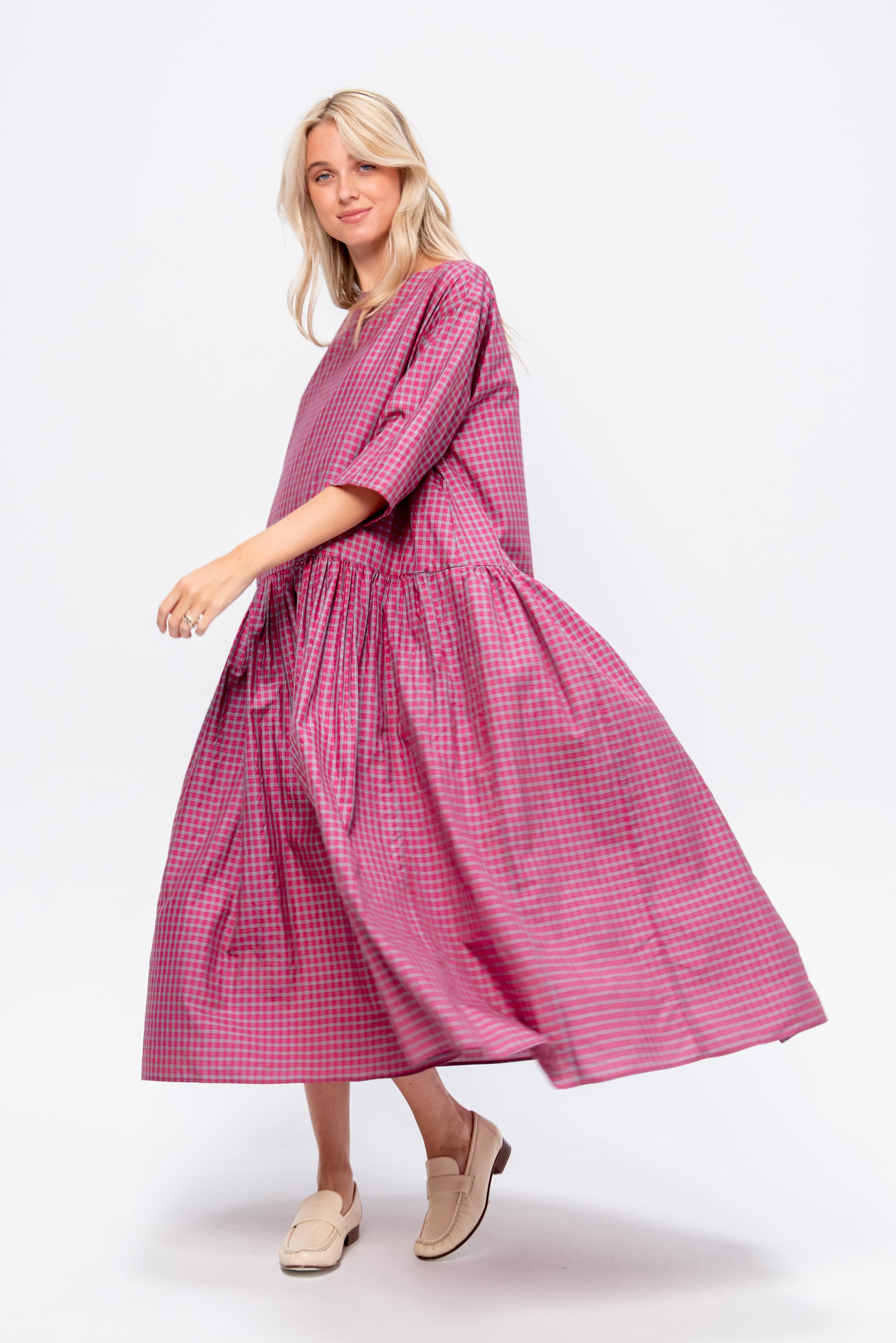 Tartan Silk Dress, Raspberry