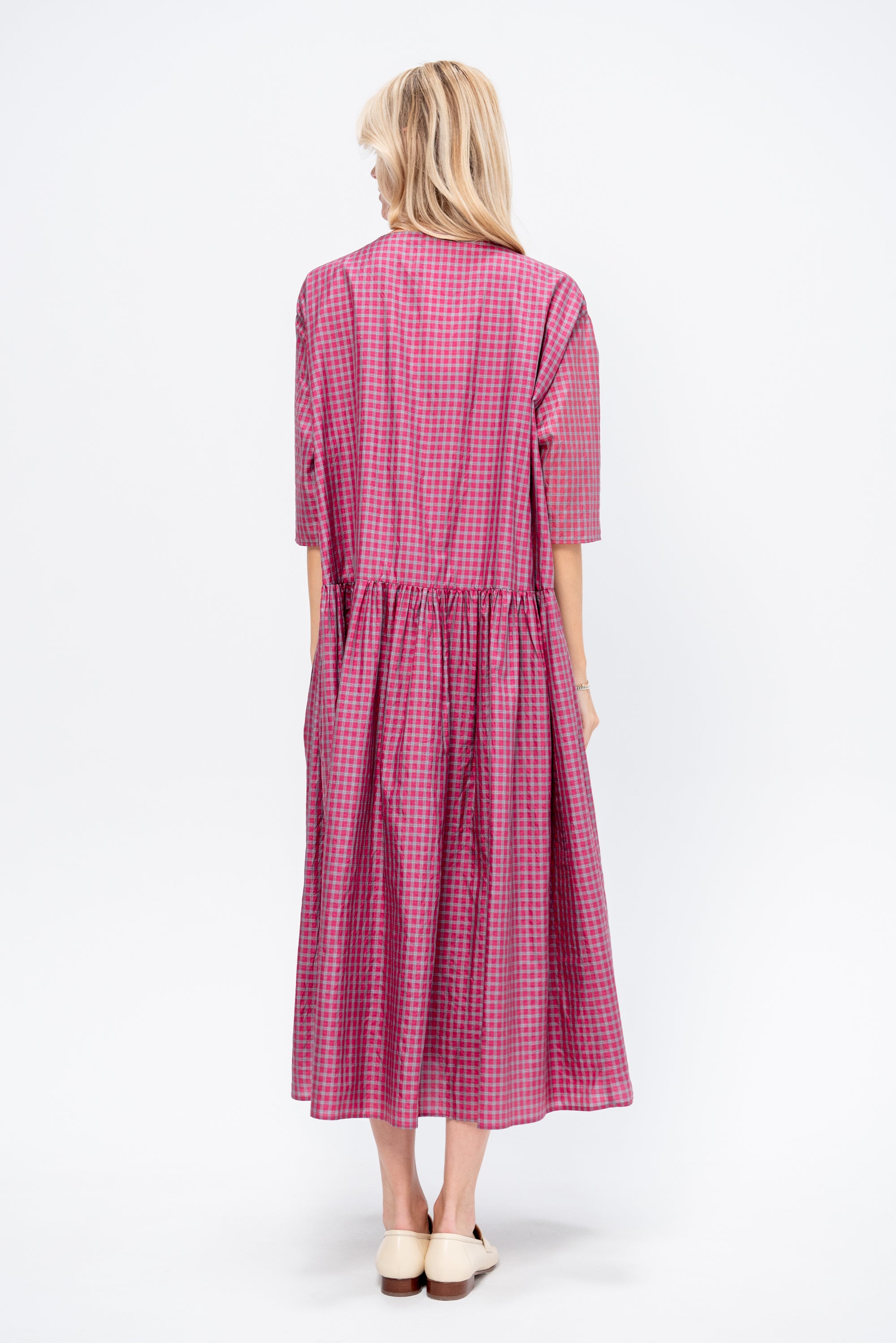 Tartan Silk Dress, Raspberry