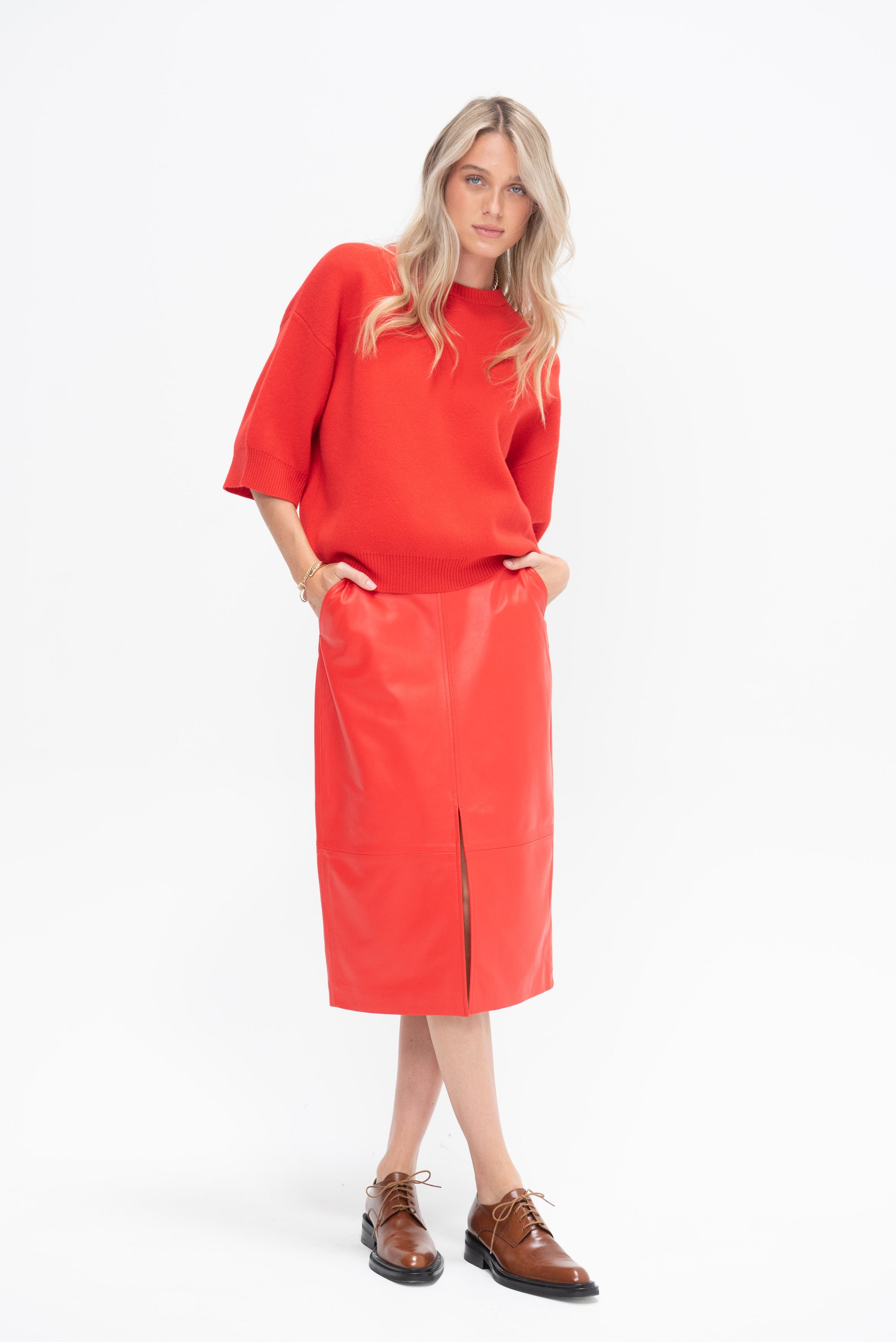 ARMA - Arkina Leather Pencil Skirt, Scarlet