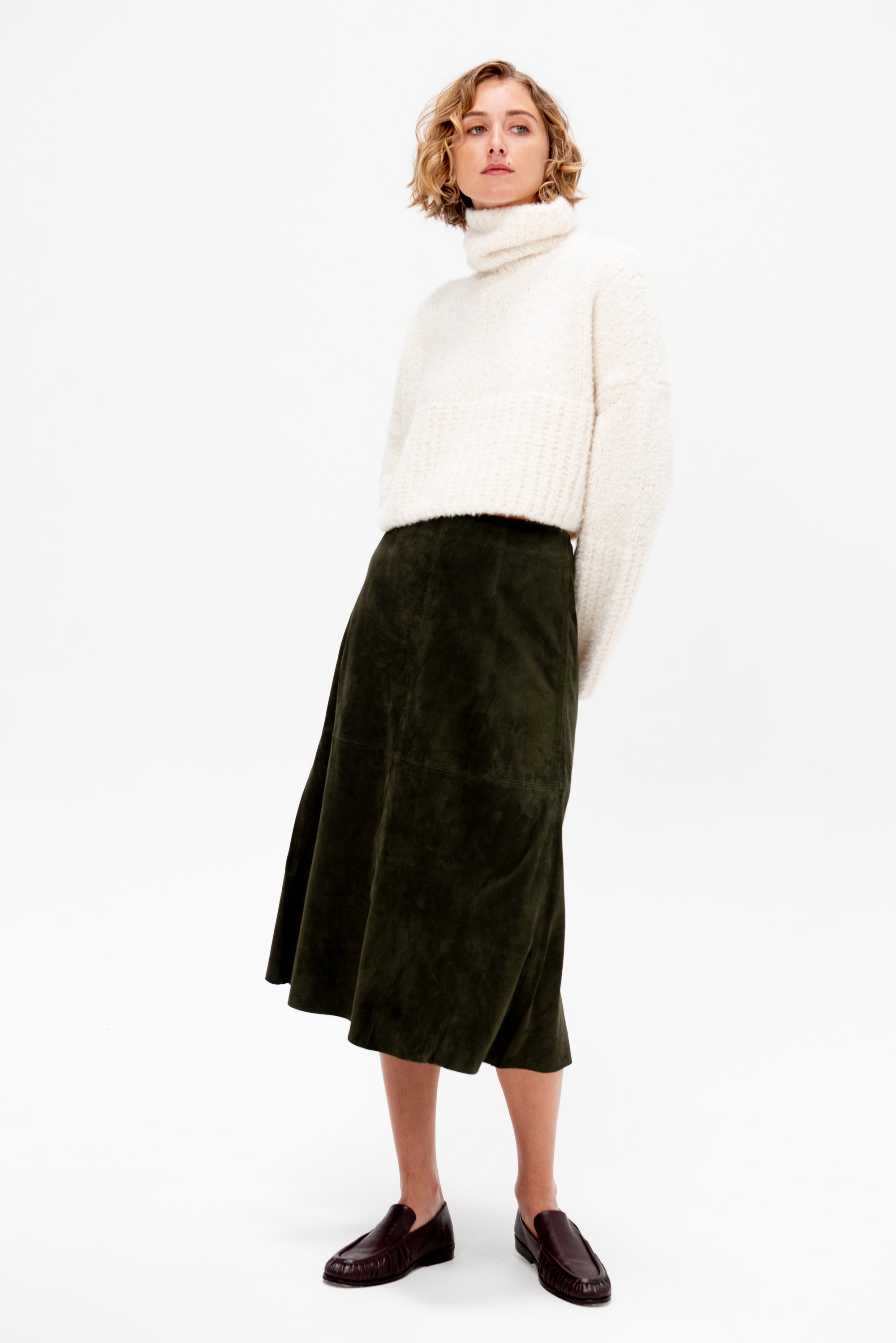 Philipa - Suede Skirt, Dark Green