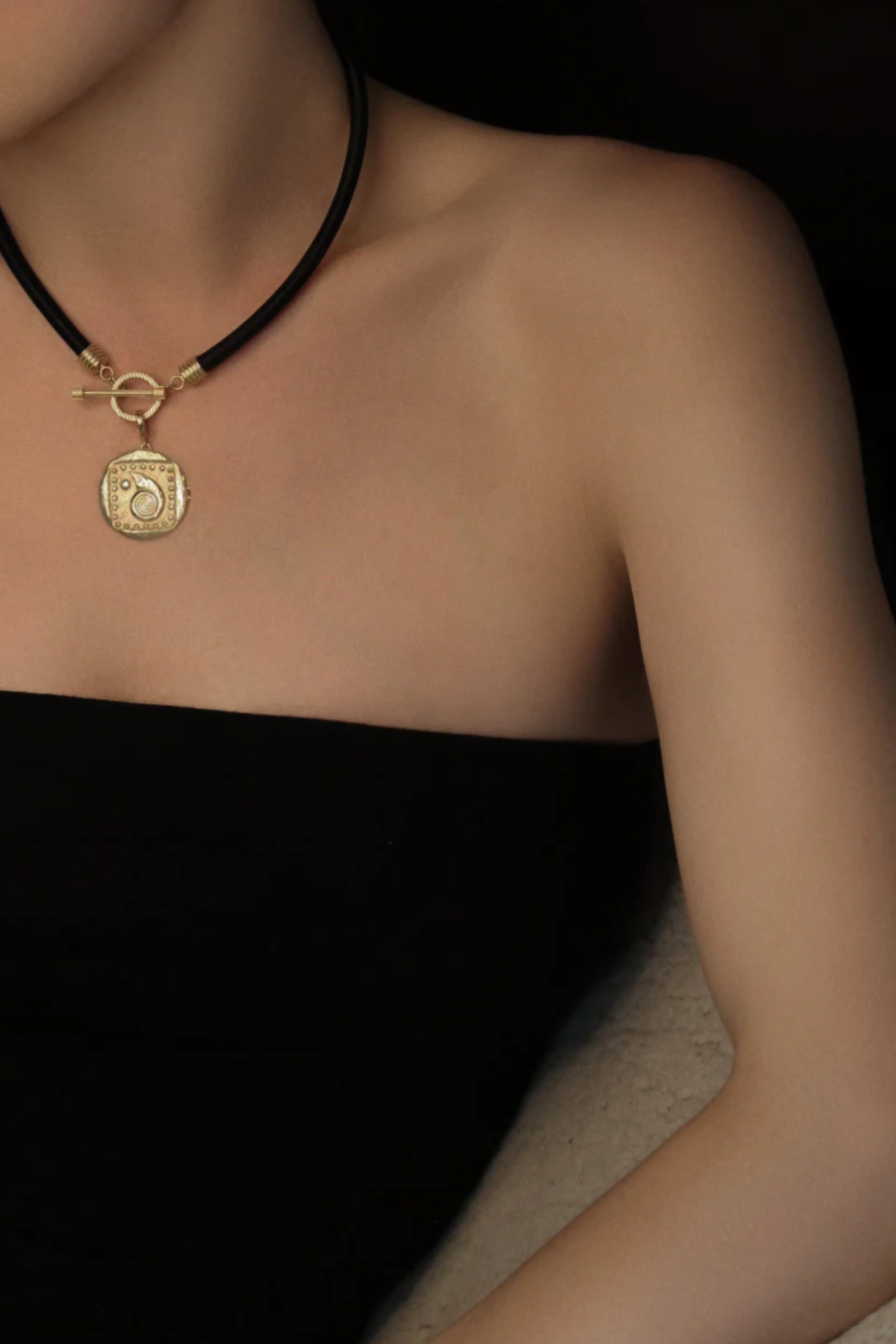 AZLEE - Large Divine Silk Toggle Necklace, Black