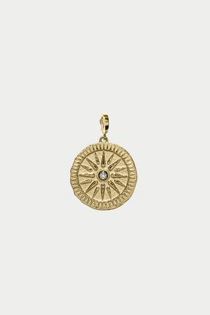 AZLEE - Sunburst Large Diamond Coin Charm, Yellow Gold