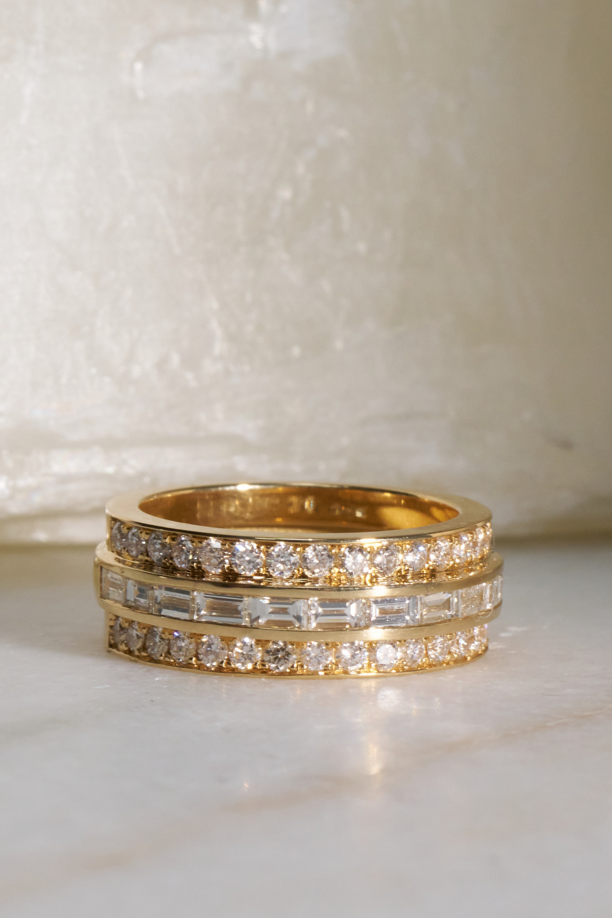 Staircase Pave Baguette Ring, Yellow Gold