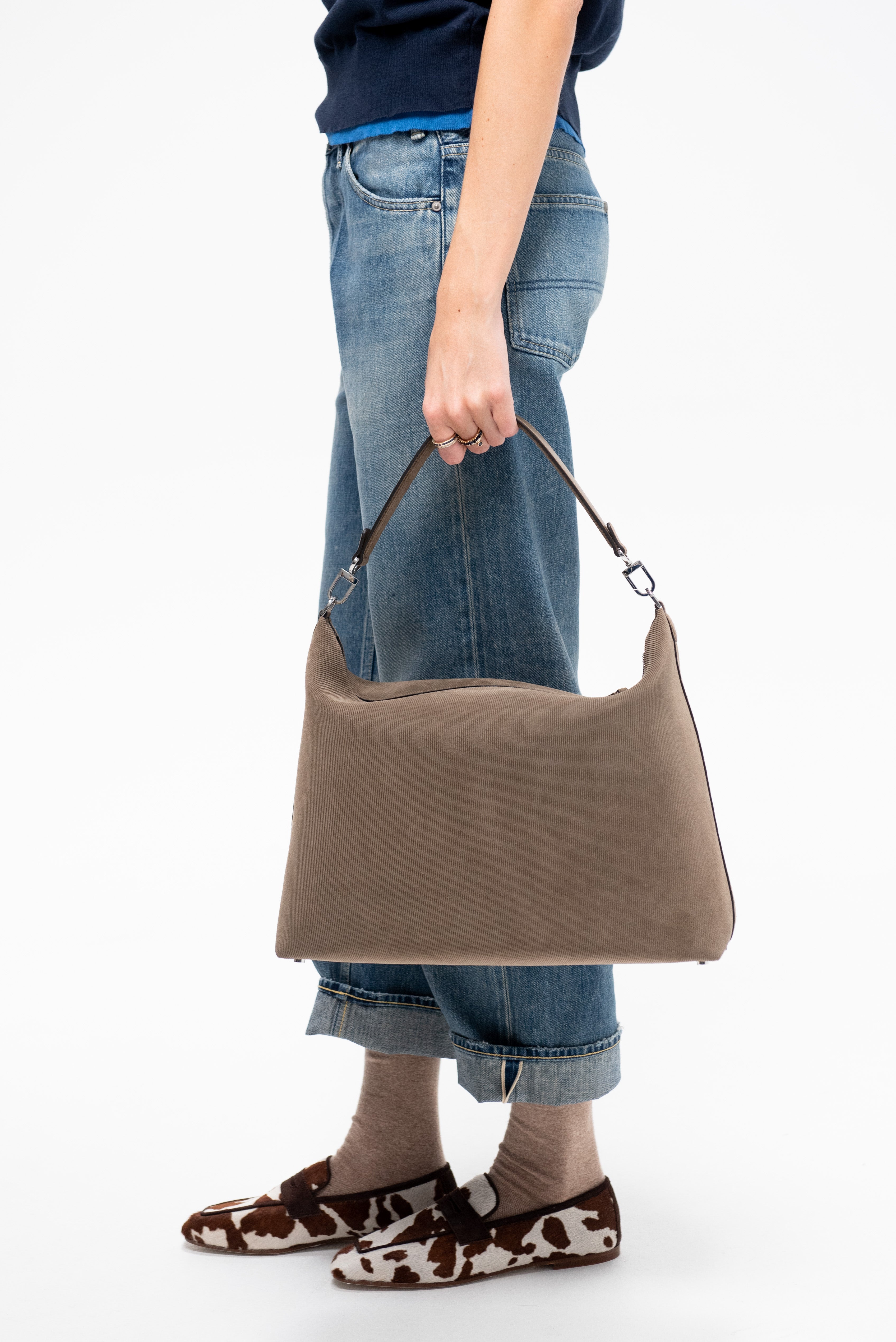 Medium Bevel Cord-Suede Bag, Dark Taupe – Kick Pleat