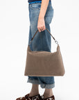 Medium Bevel Cord-Suede Bag, Dark Taupe