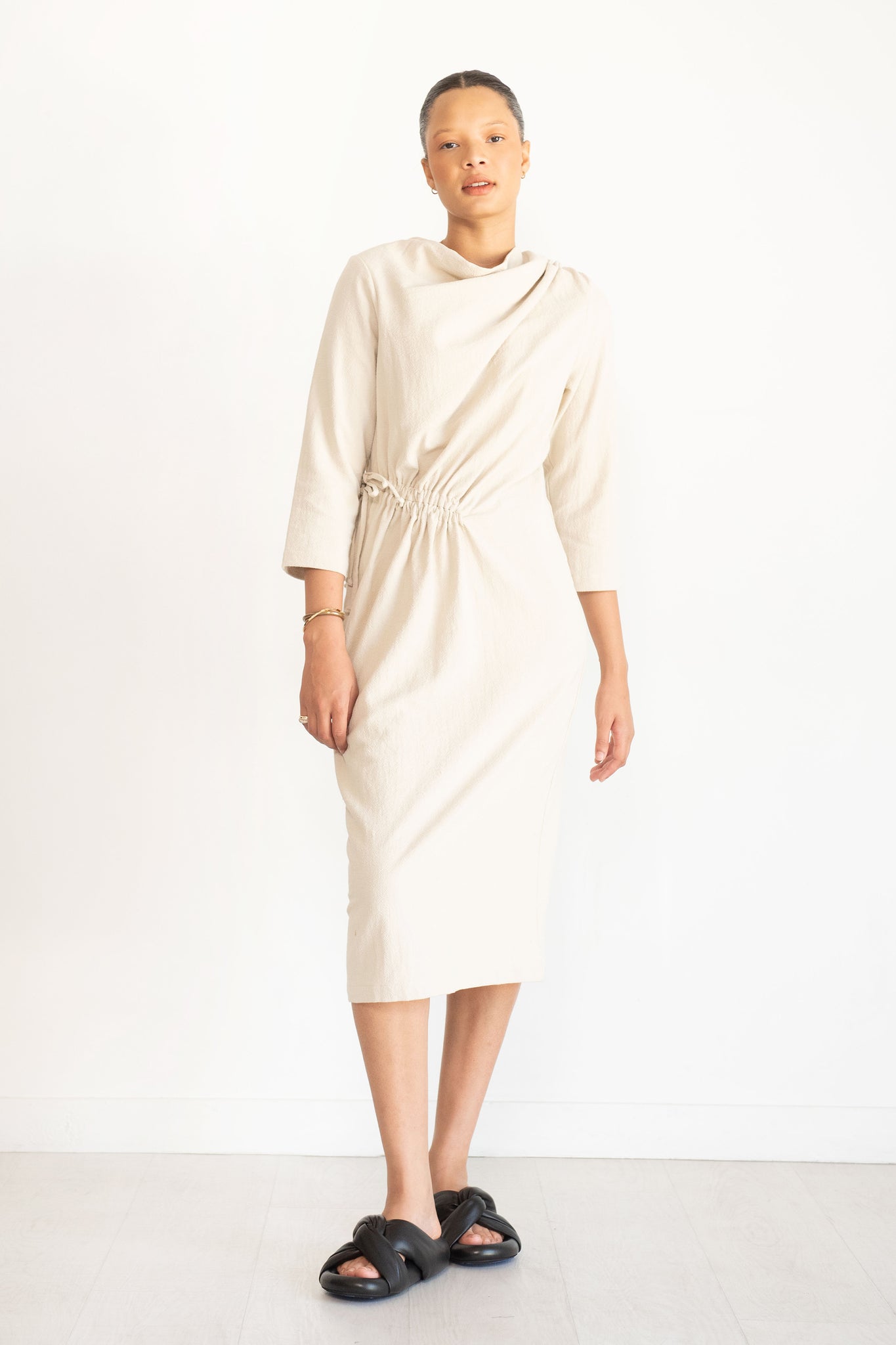 Black Crane - Ruched Dress, Ivory