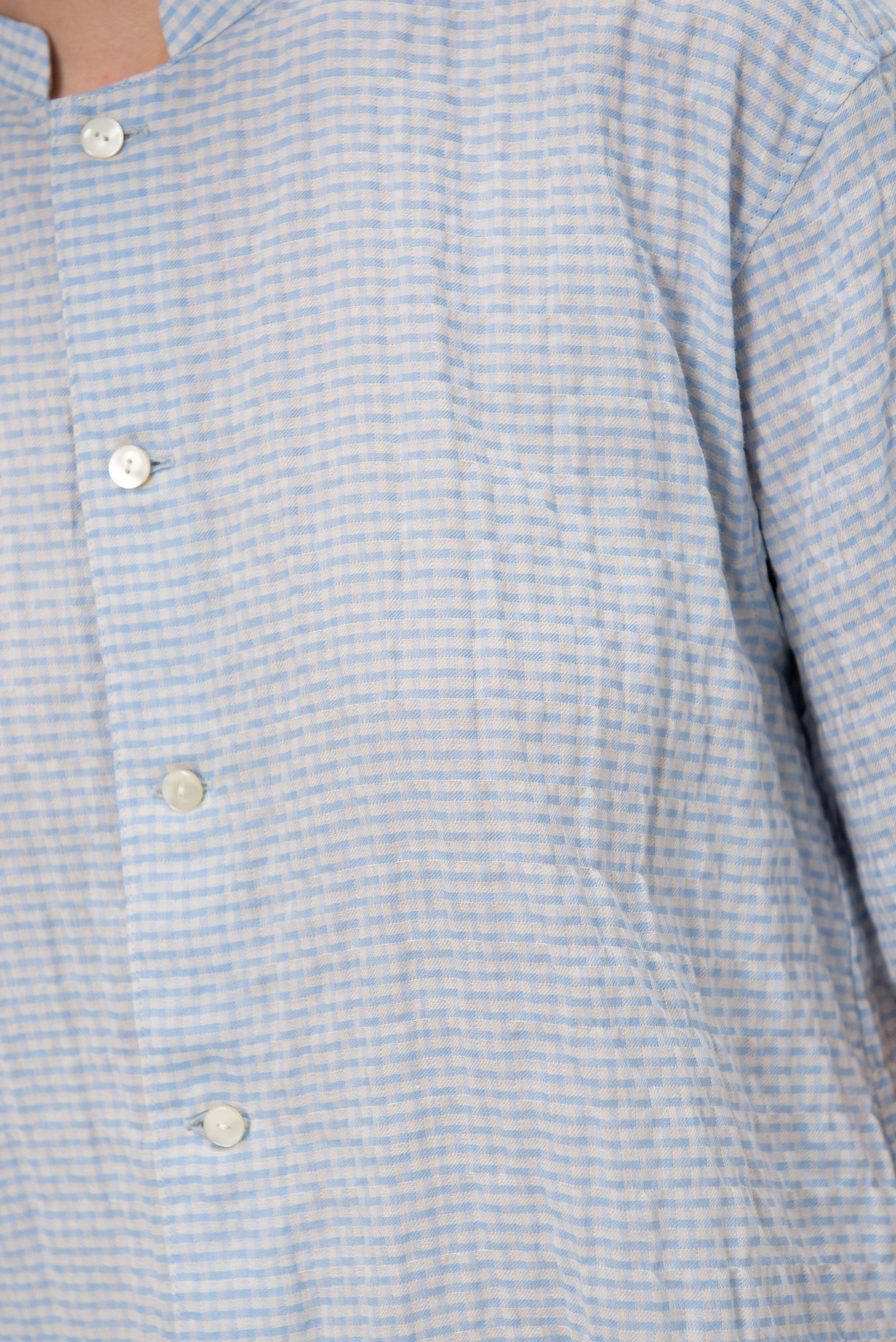 Stand Collar Plaid Blouse, Blue