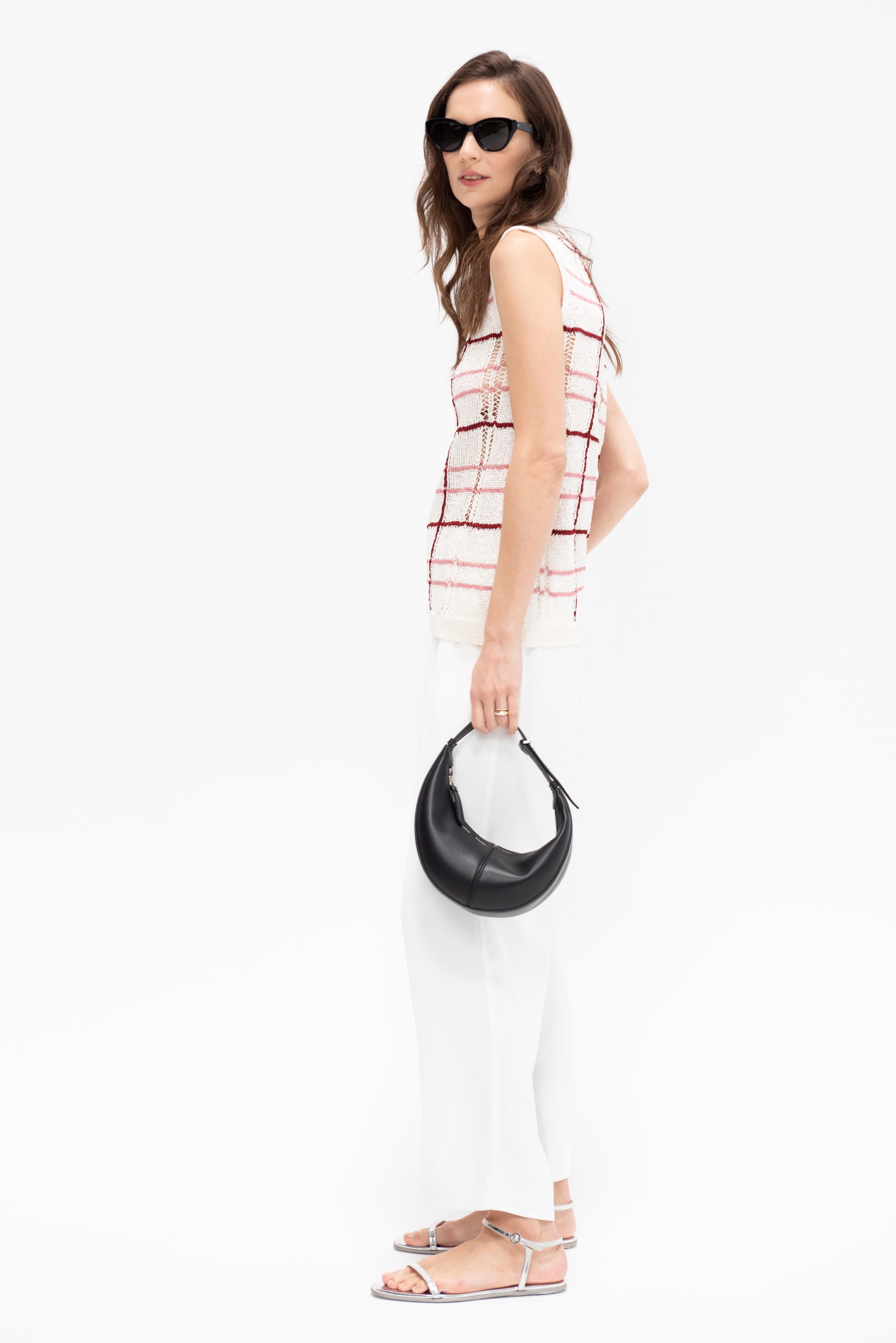 Kabak - Sleeveless Knit, Off-White Checks