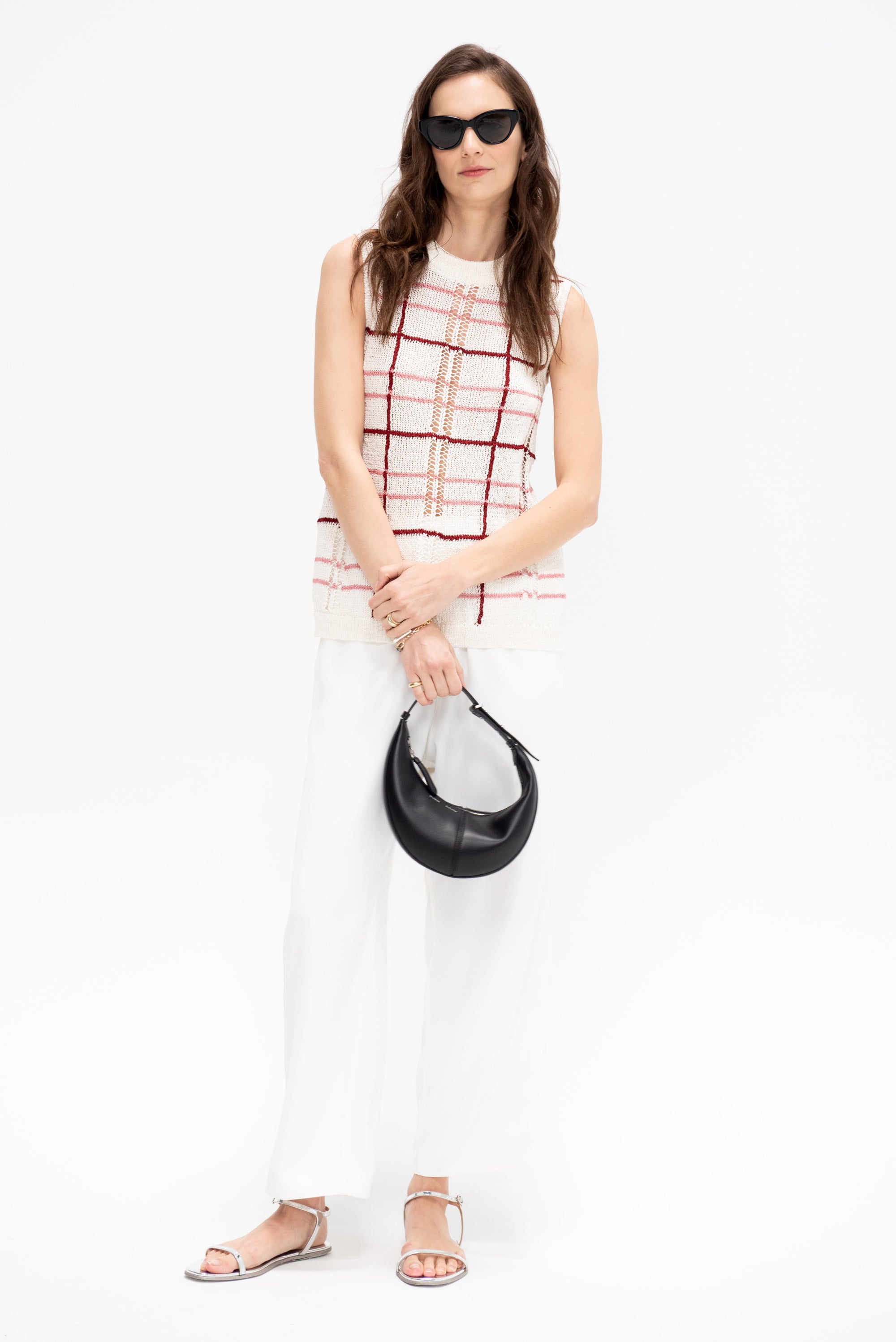 Kabak - Sleeveless Knit, Off-White Checks