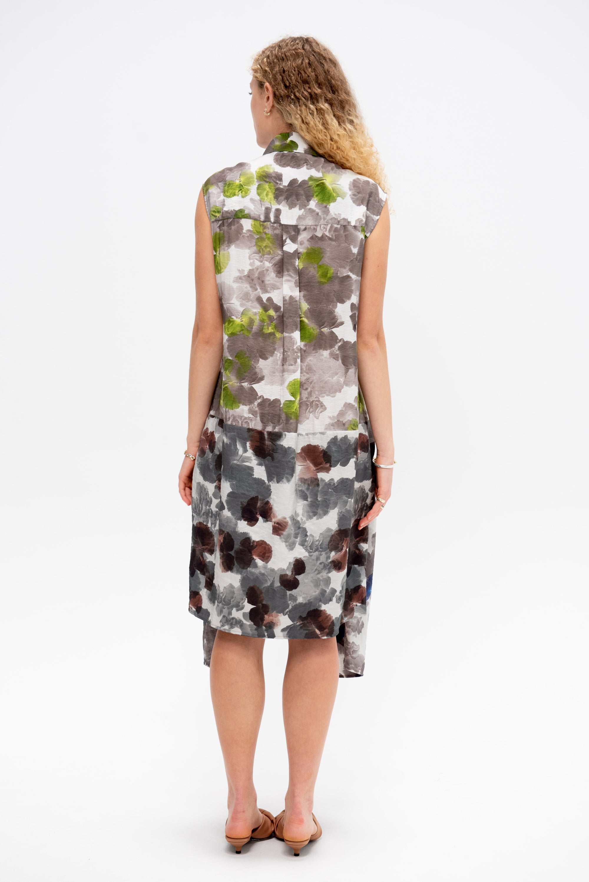 Debo - Sleeveless Dress,  Yellow Blue Brown Hibiscus