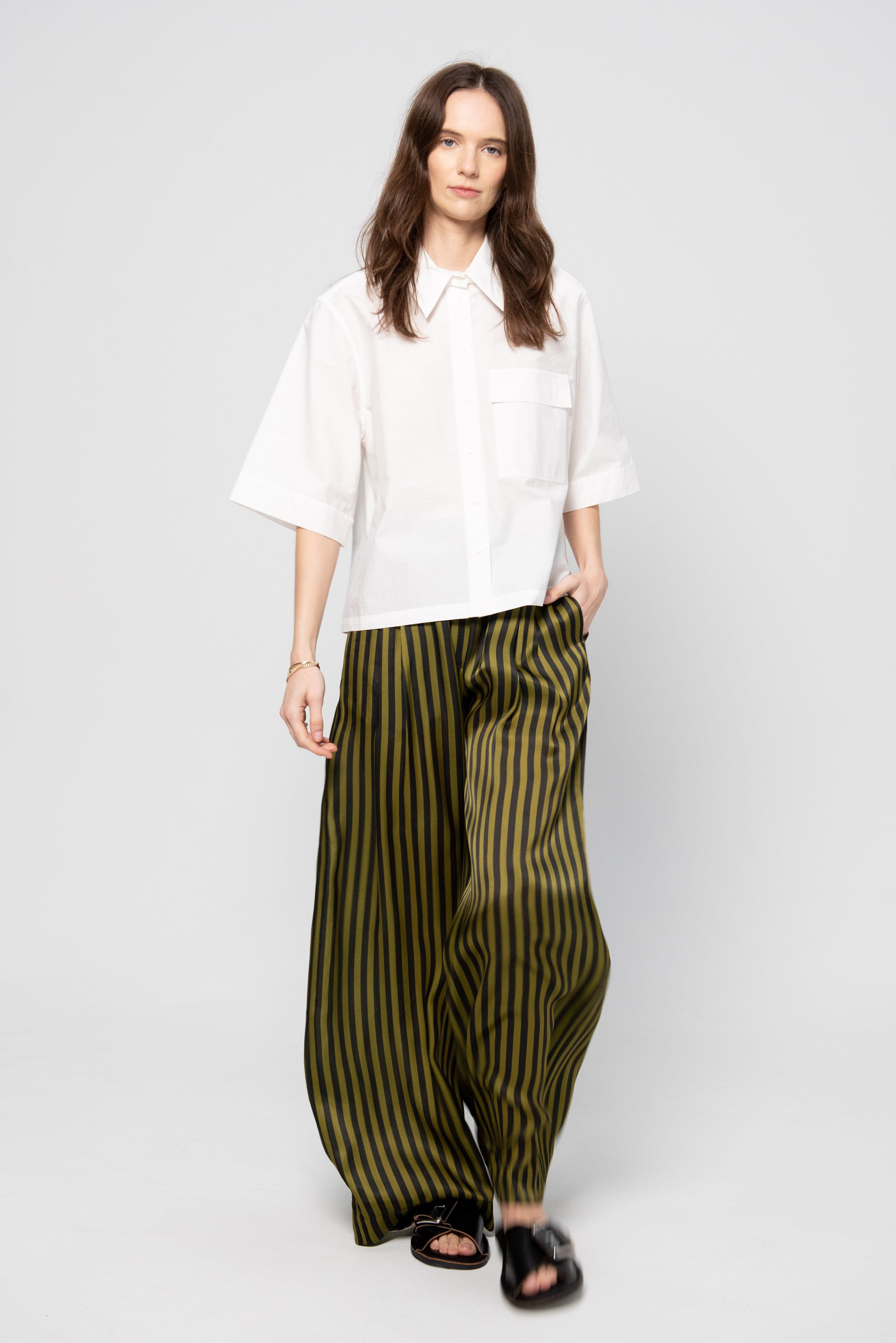 Christian Wijnants Prelah Trouser, Black and Khaki – Kick Pleat Christian Wijnants Prelah Trouser, Black and Khaki – Kick Pleat