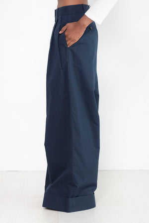 CO - Wide Leg Cuffed Hem Trouser, Navy