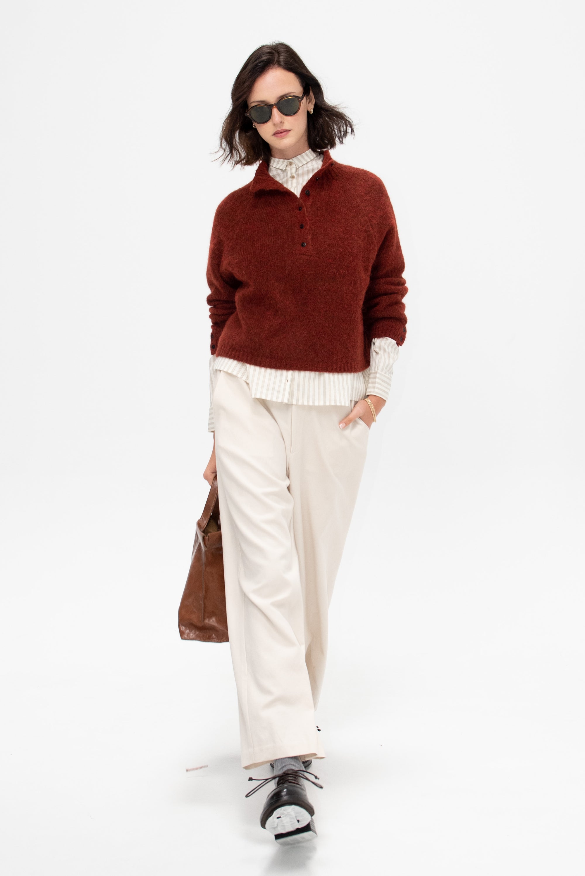Baby Alpaca Polo Sweater, Terracota