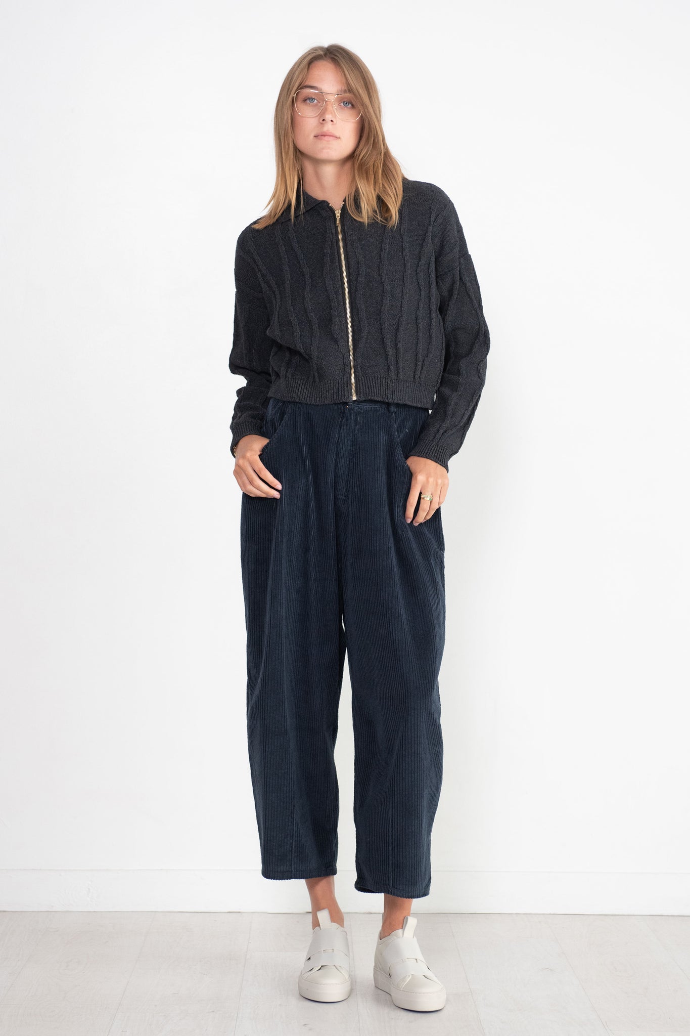 CORDERA - Corduroy Baggy Pants, Dark Navy